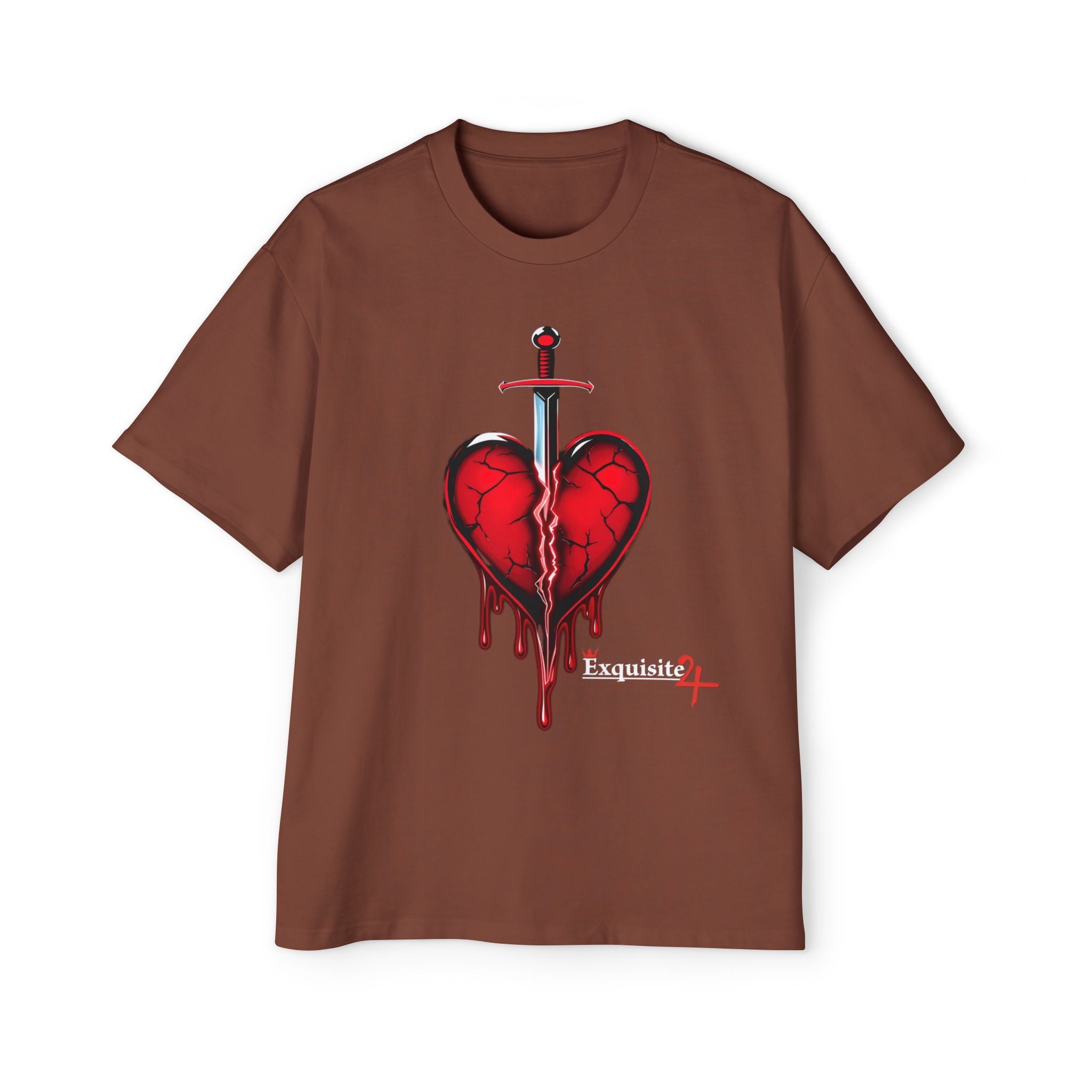 Oversized Graphic Tee — Bleeding Heart with Sword Design