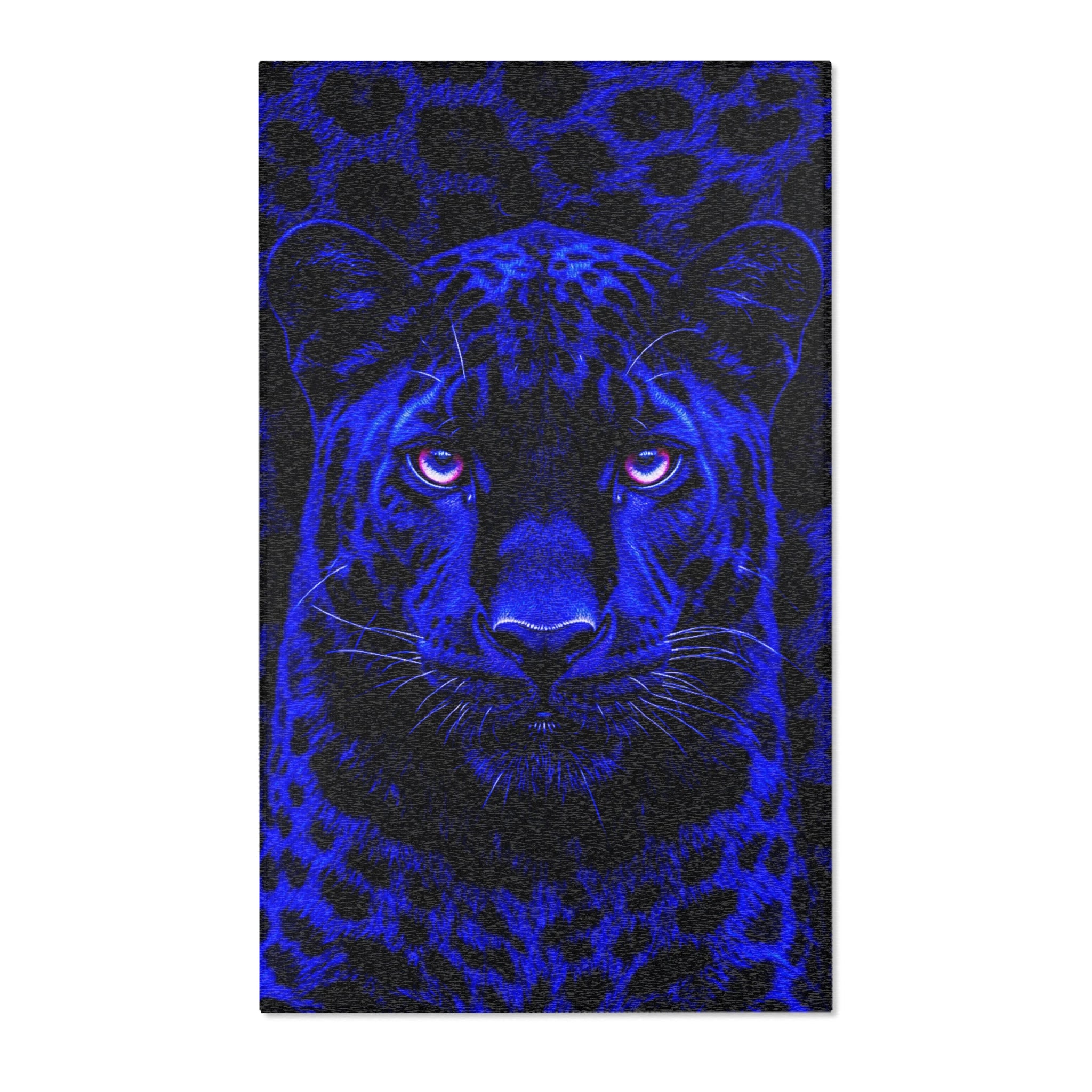Blue Leopard Area Rug – Bold Neon Leopard Accent Rug for Living Room, Bedroom & Game Room