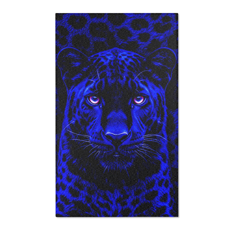 Blue Leopard Area Rug – Bold Neon Leopard Accent Rug for Living Room, Bedroom & Game Room