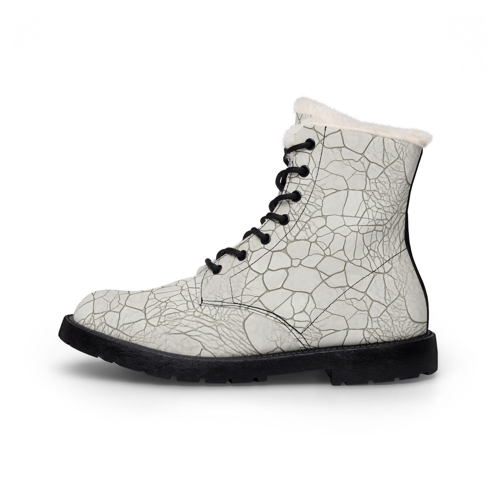 Women's Cracked White Fur Lined Leather Boots