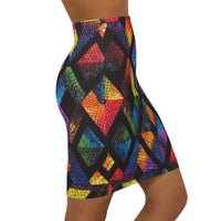 Rainbow Geometric Snake-Print Pencil Skirt