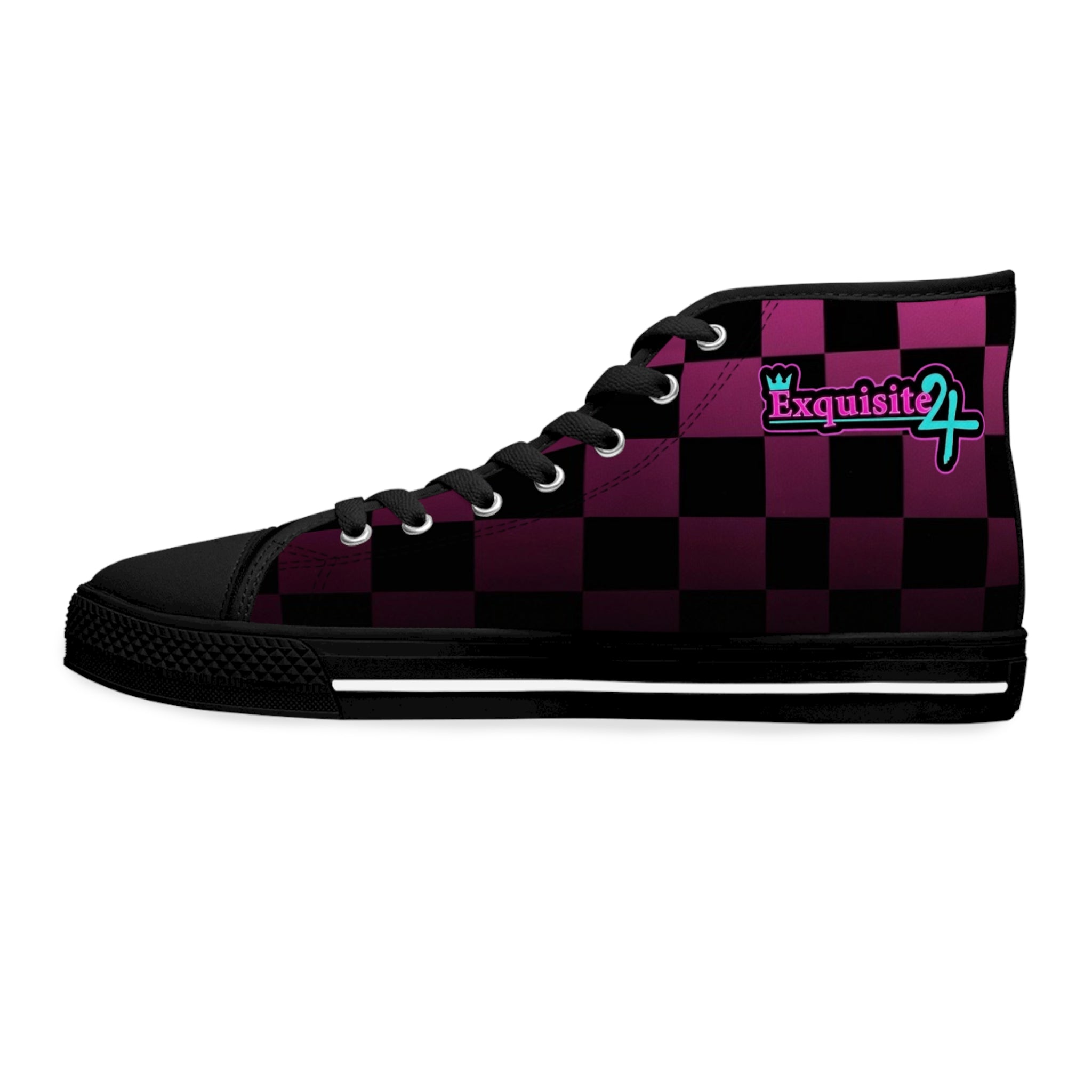 Women's Pink & Black Checkerboard High Top Sneakers