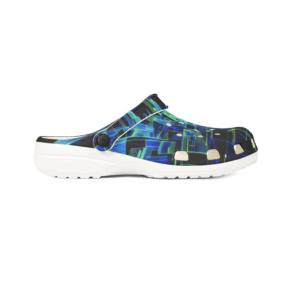 Blue Green Abstract Tech Pattern EVA Foam Clogs
