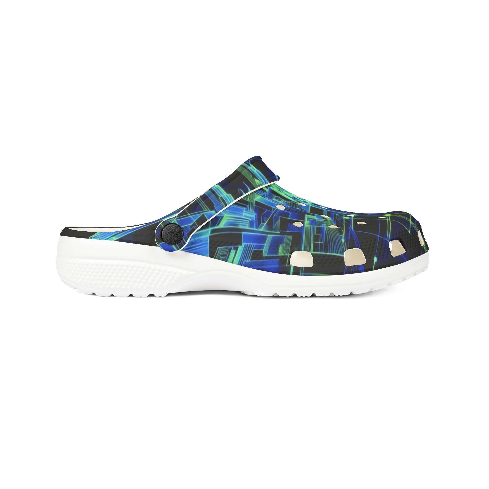 Blue Green Abstract Tech Pattern EVA Foam Clogs