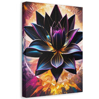 Black Lotus Bloom Canvas Wall Art - Vibrant Black & Gold Floral Stretched Canvas