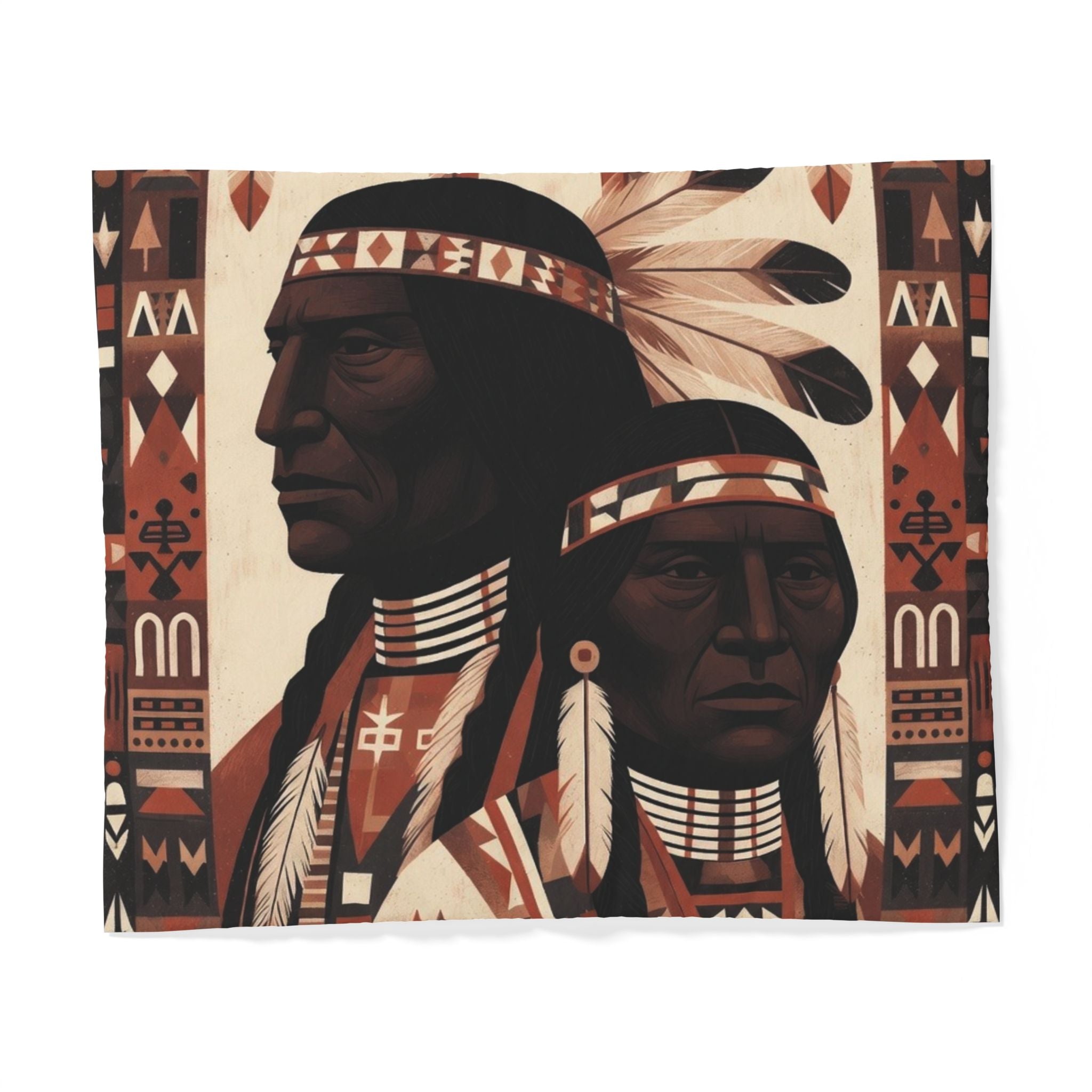 Native Inspired Cotton Duvet Cover — Tribal Chief Portrait Bedding