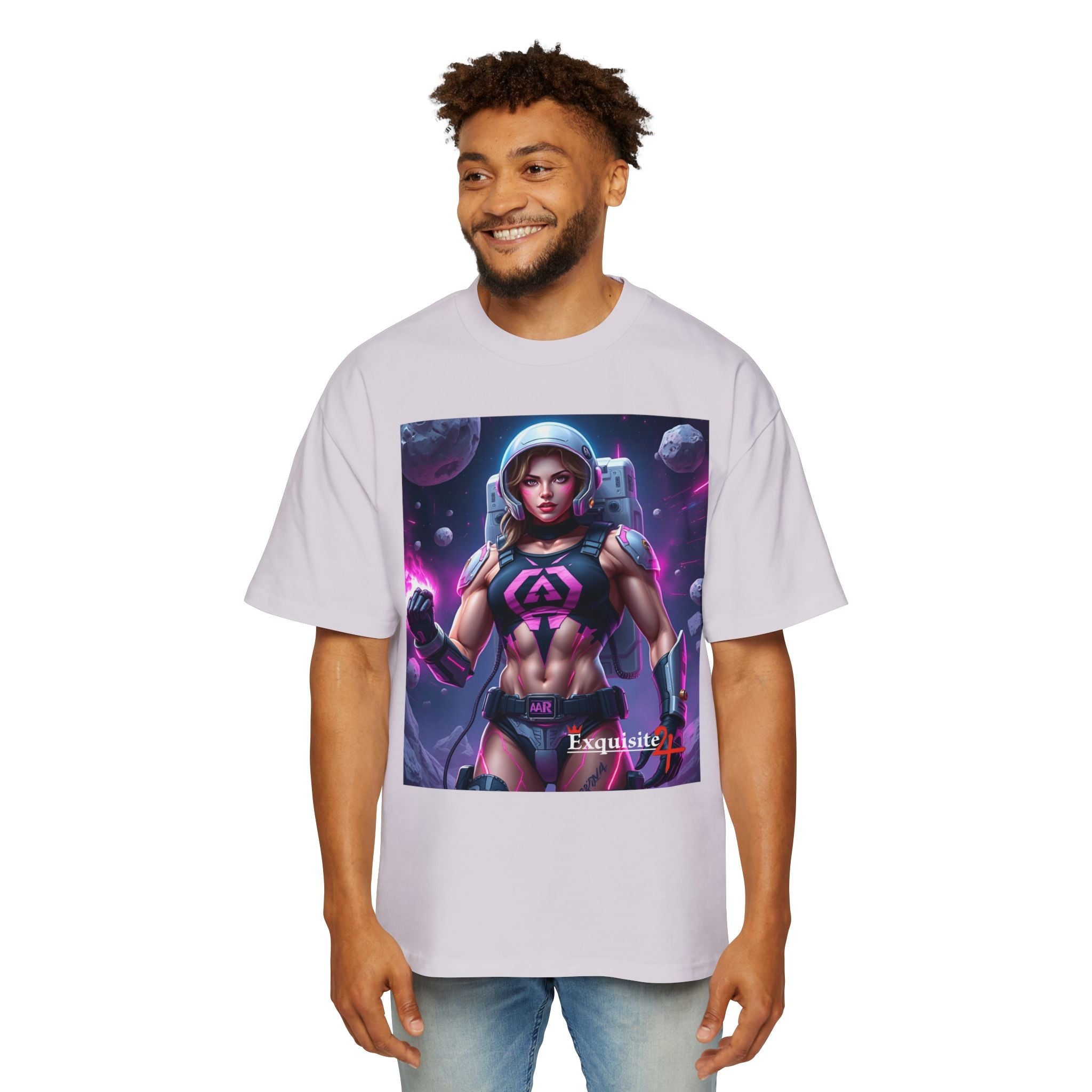 Astronaut Warrior Graphic Tee — Men's Sci‑Fi Space Gamer Oversized Shirt
