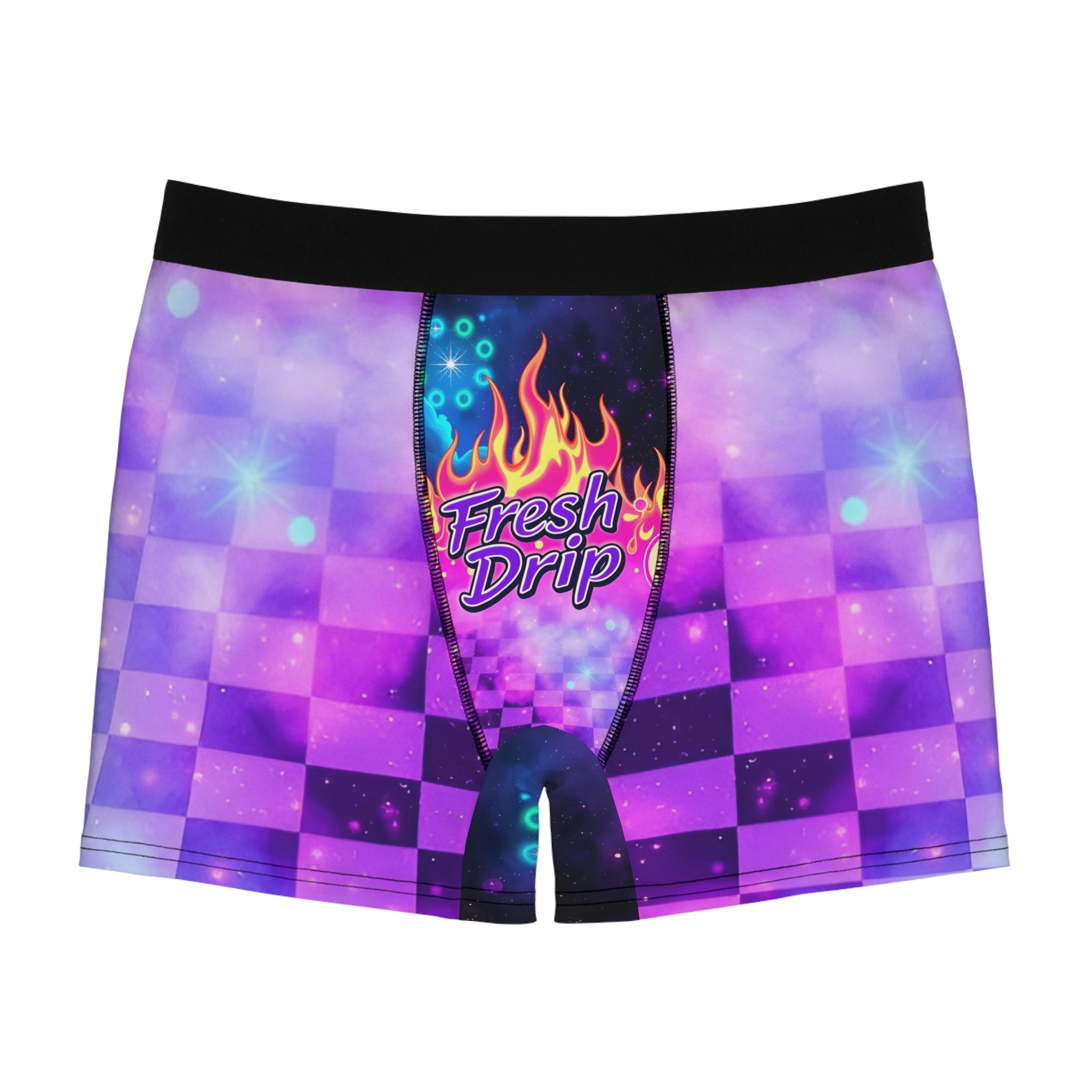 Boxer Briefs — 'Fresh Drip' Neon Flame Checkerboard Men's Boxer Briefs