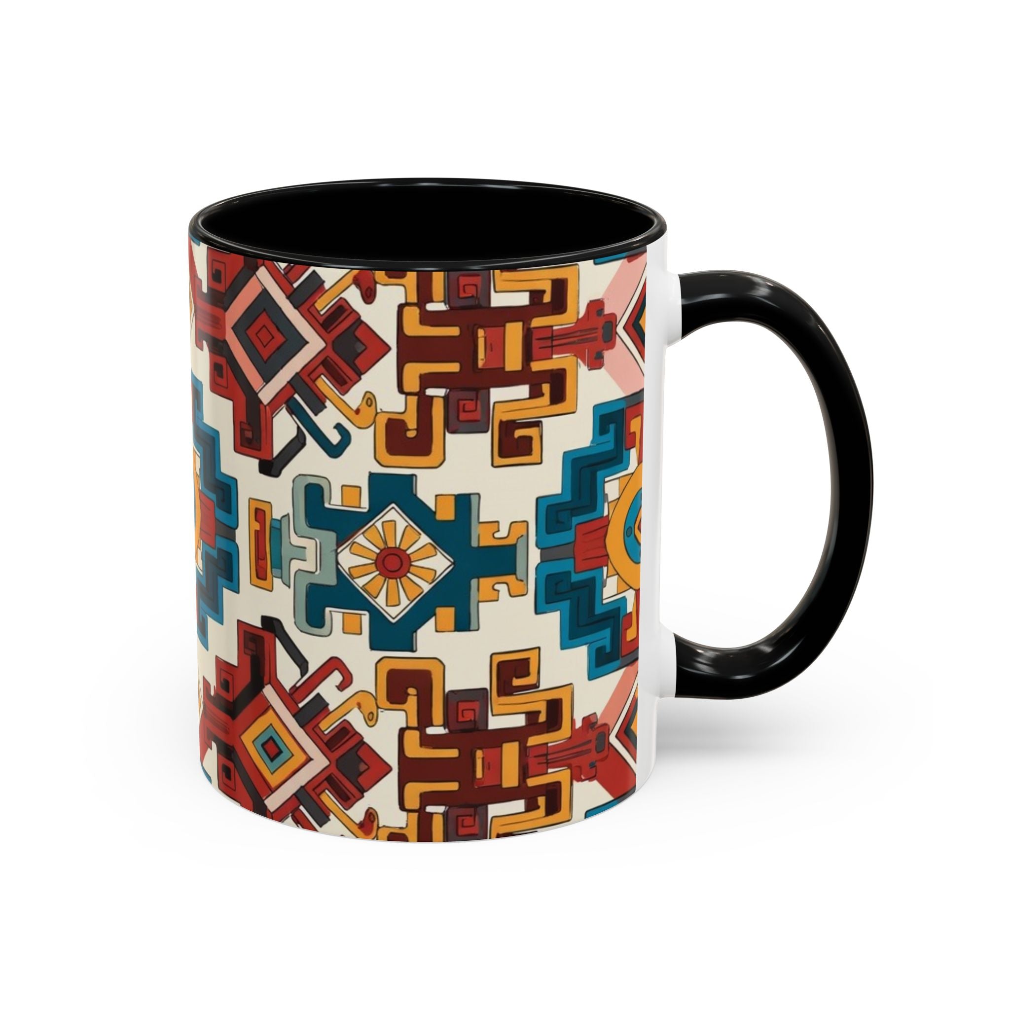 Southwestern Geometric Accent Mug — Color Interior Ceramic Coffee Cup