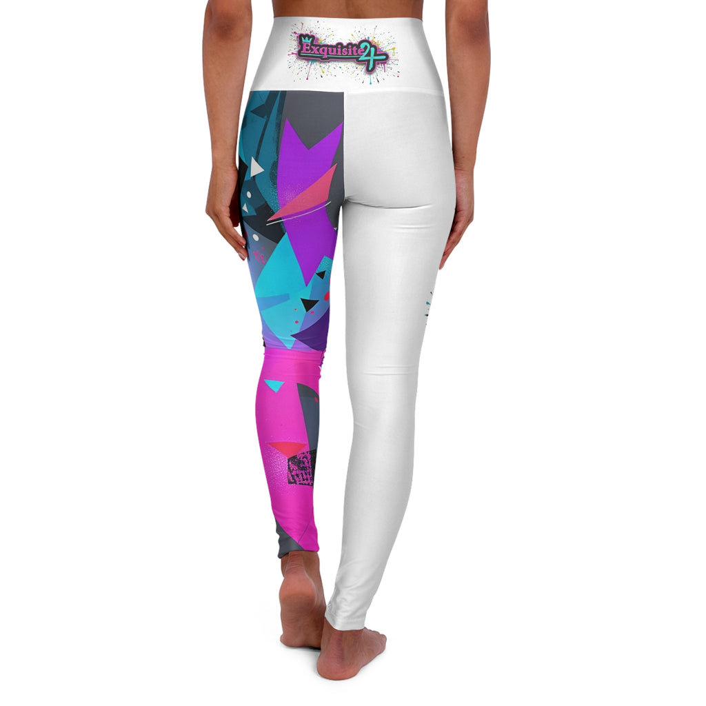 High-Waisted Yoga Leggings — Neon Geometric Dance Girl AOP