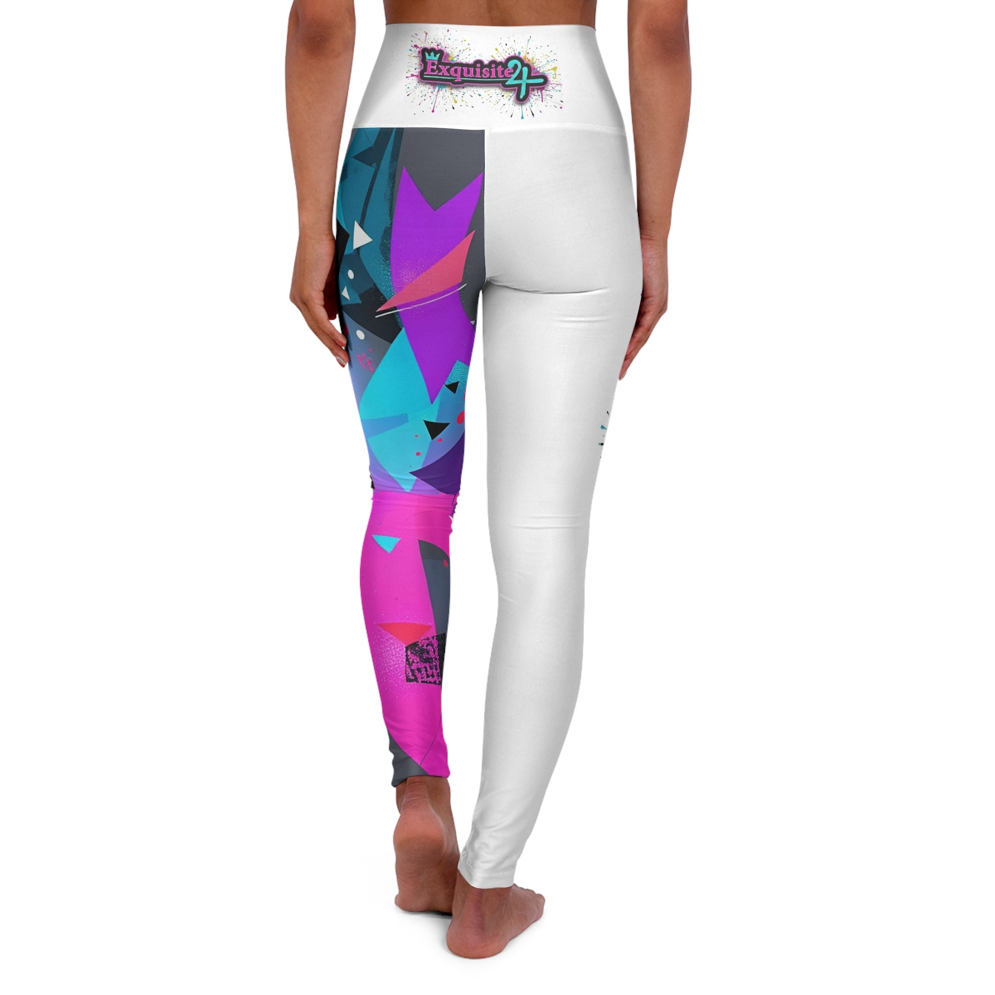 High-Waisted Yoga Leggings — Neon Geometric Dance Girl AOP