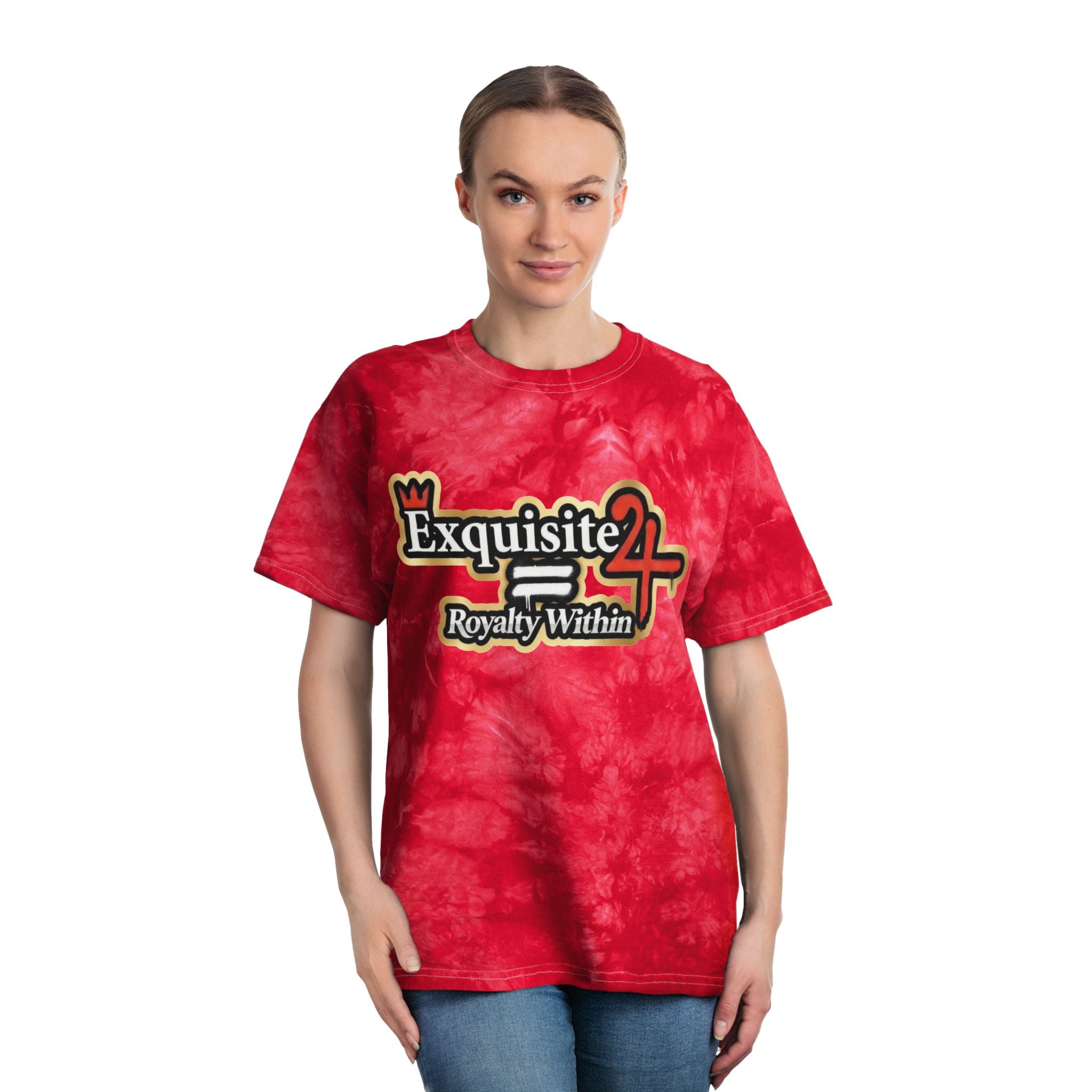 Tie-Dye Tee — Exquisite 24 ‘Royalty Within’ Logo & Red Roses Crystal Design
