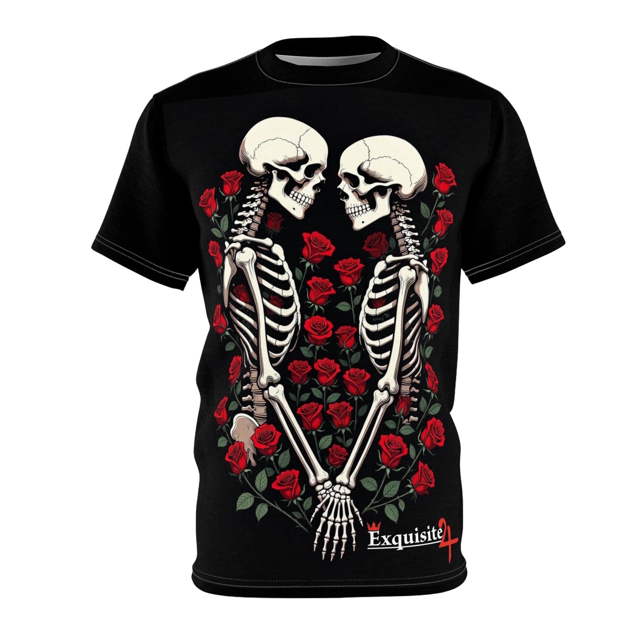 Skeleton Lovers Tee — Romantic Rose Skull Heart Graphic T-Shirt