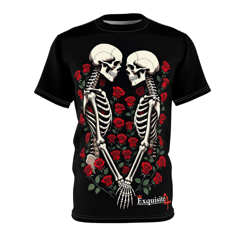 Skeleton Lovers Tee — Romantic Rose Skull Heart Graphic T-Shirt