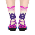 Vibrant Pink Tropical Palm Mid-Length Socks — Bold Summer Vacation Crew Socks