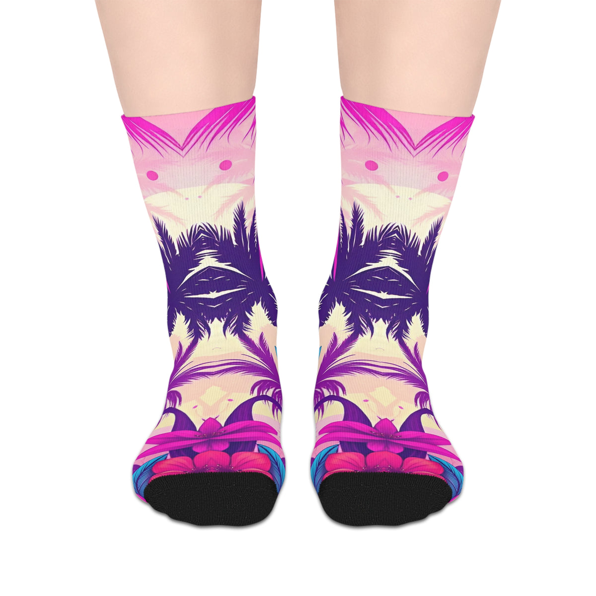 Vibrant Pink Tropical Palm Mid-Length Socks