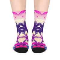 Vibrant Pink Tropical Palm Mid-Length Socks