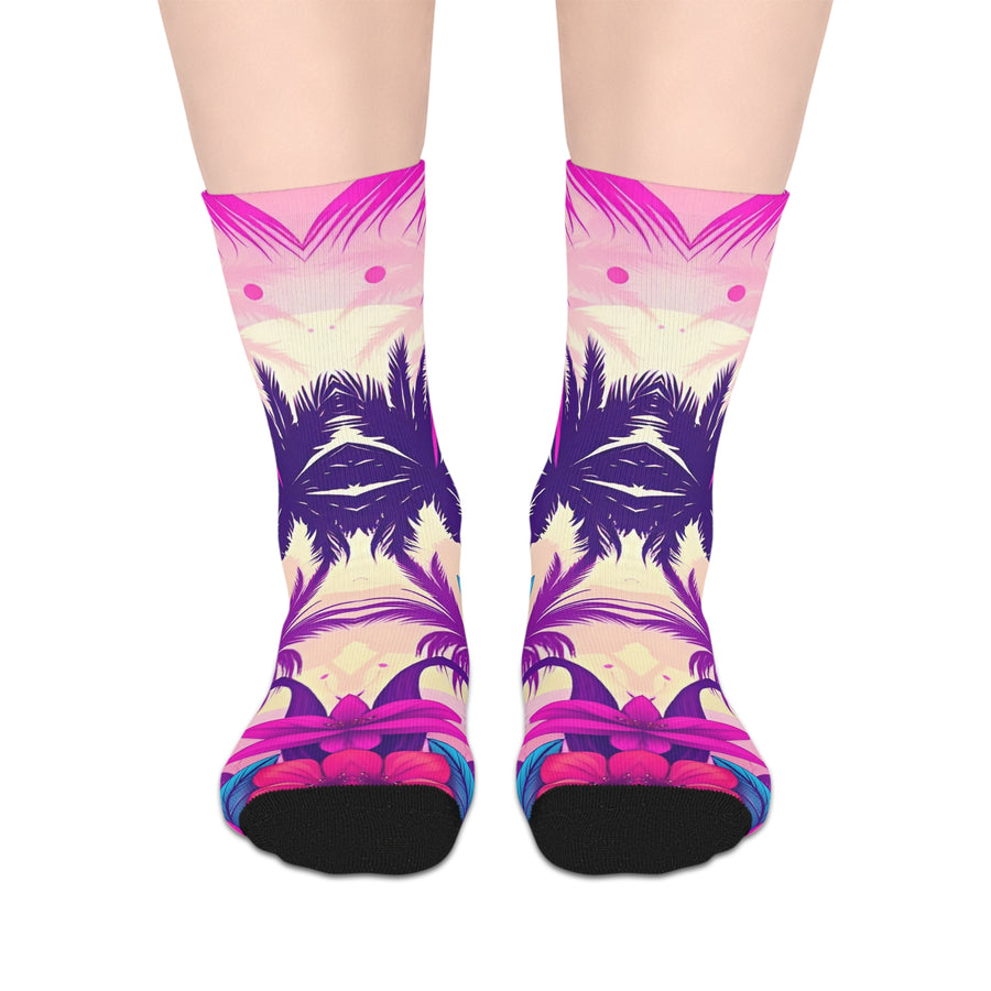 Vibrant Pink Tropical Palm Mid-Length Socks