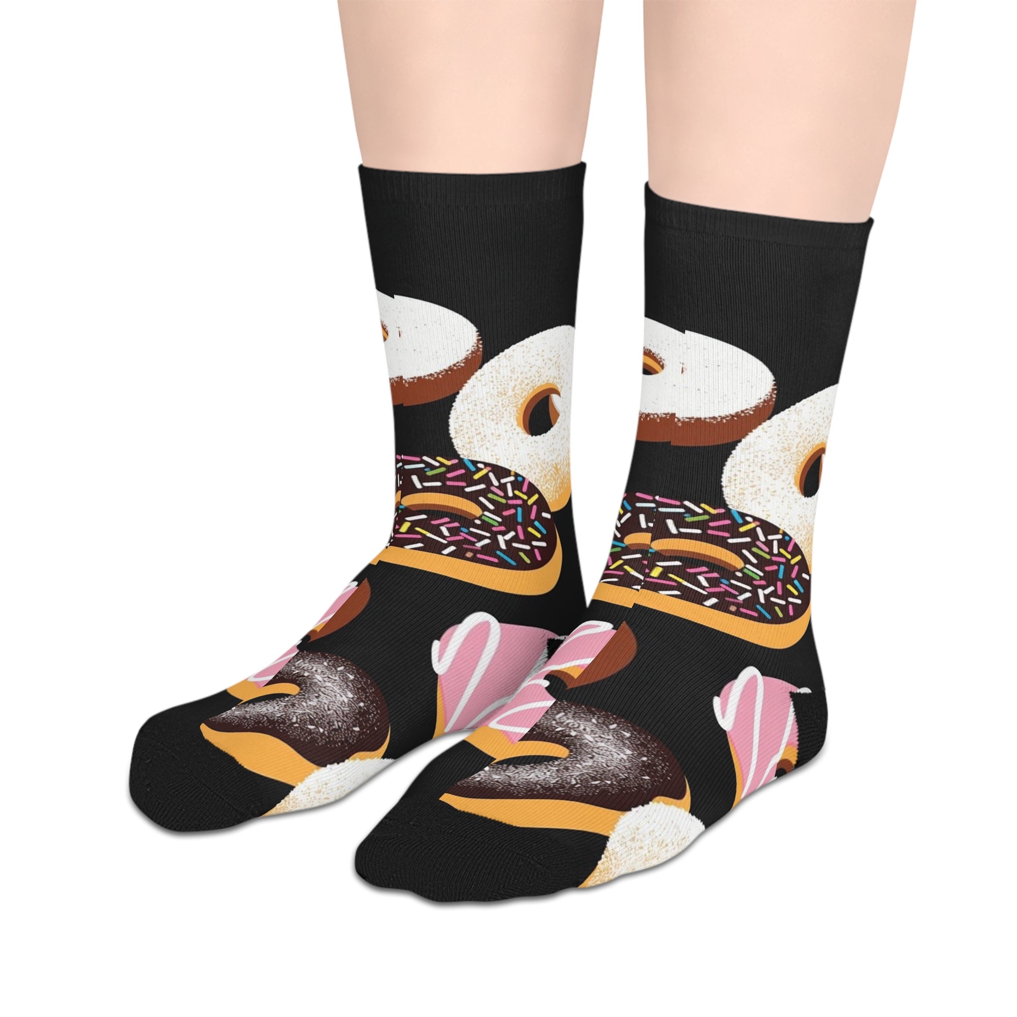 Donut Print Mid-Length Socks — Colorful Sprinkles & Frosting Novelty Socks