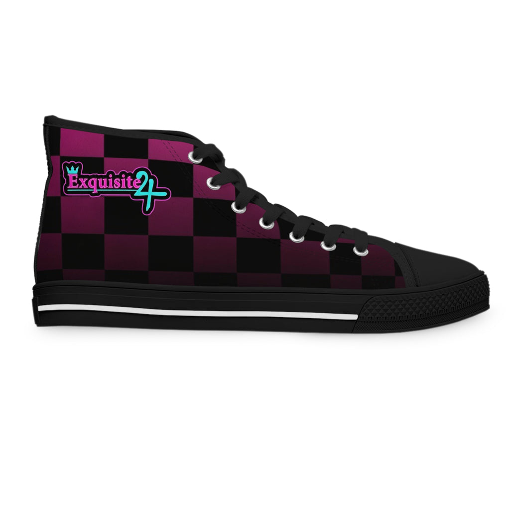 Women's Pink & Black Checkerboard High Top Sneakers