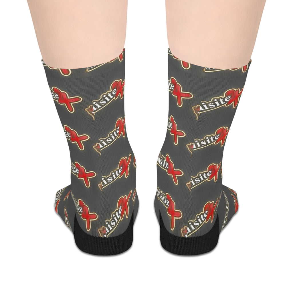Exquisite 24 Logo Mid-Length Socks — Gray Patterned Crew Socks