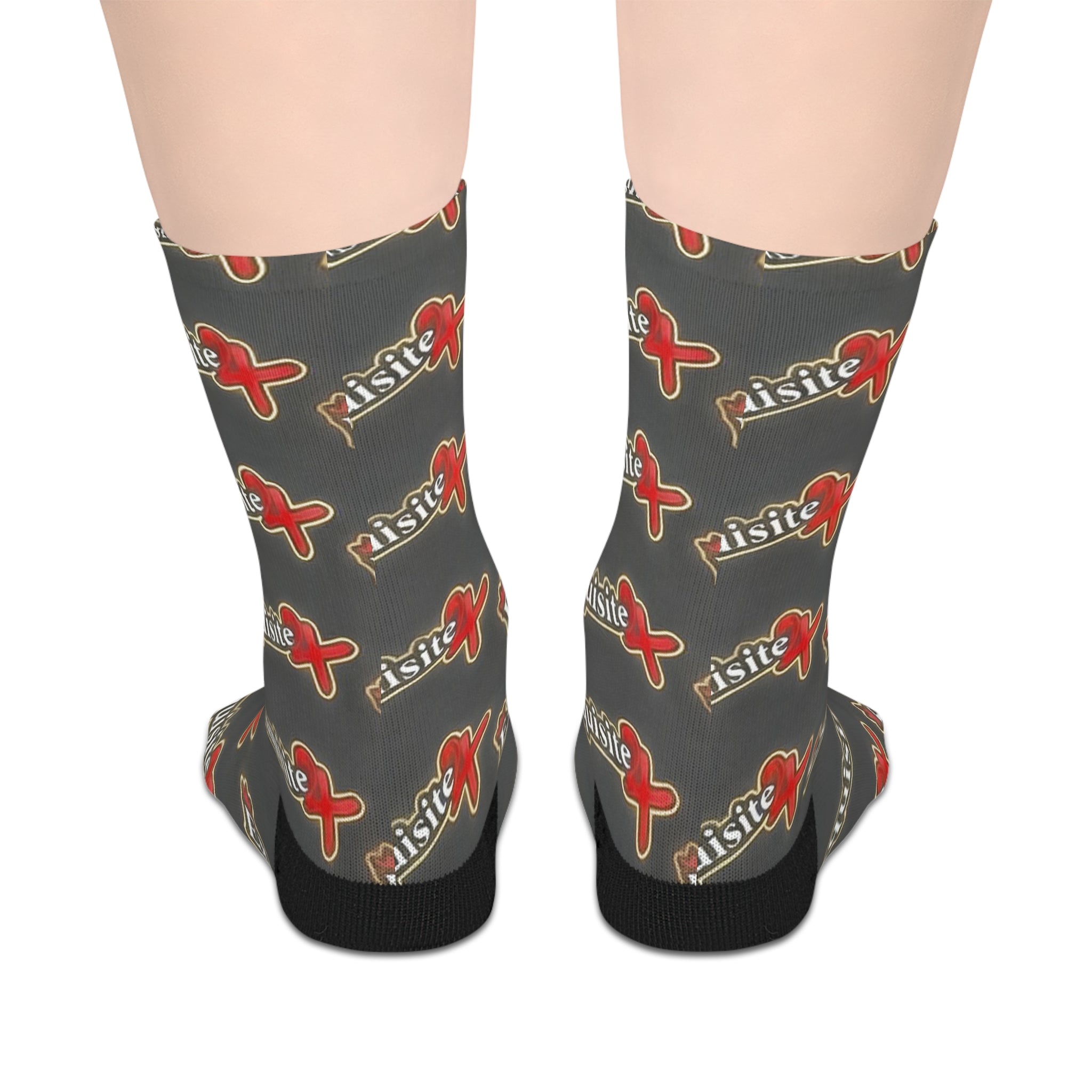 Exquisite 24 Logo Mid-Length Socks — Gray Patterned Crew Socks