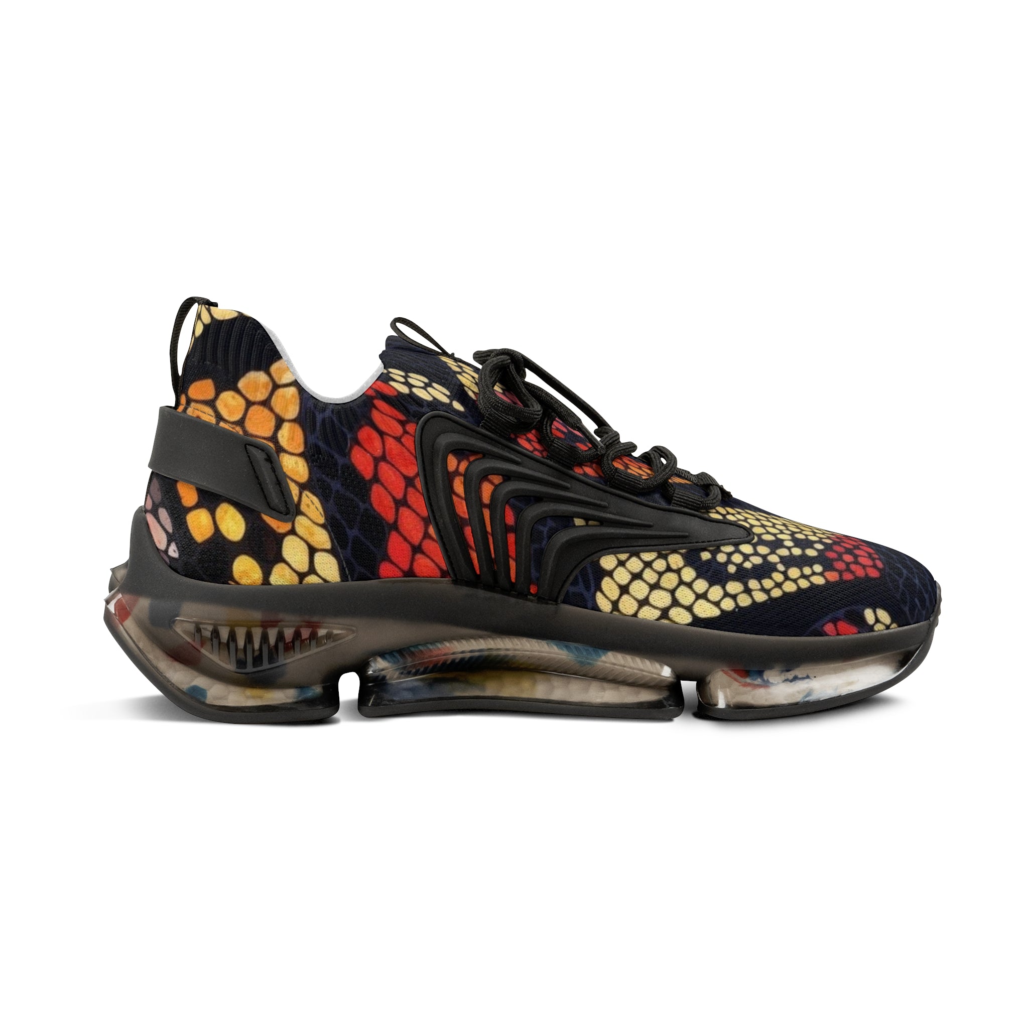 Men's Mesh Sneakers — Bold Red & Gold Snake-Scale Athletic Shoes