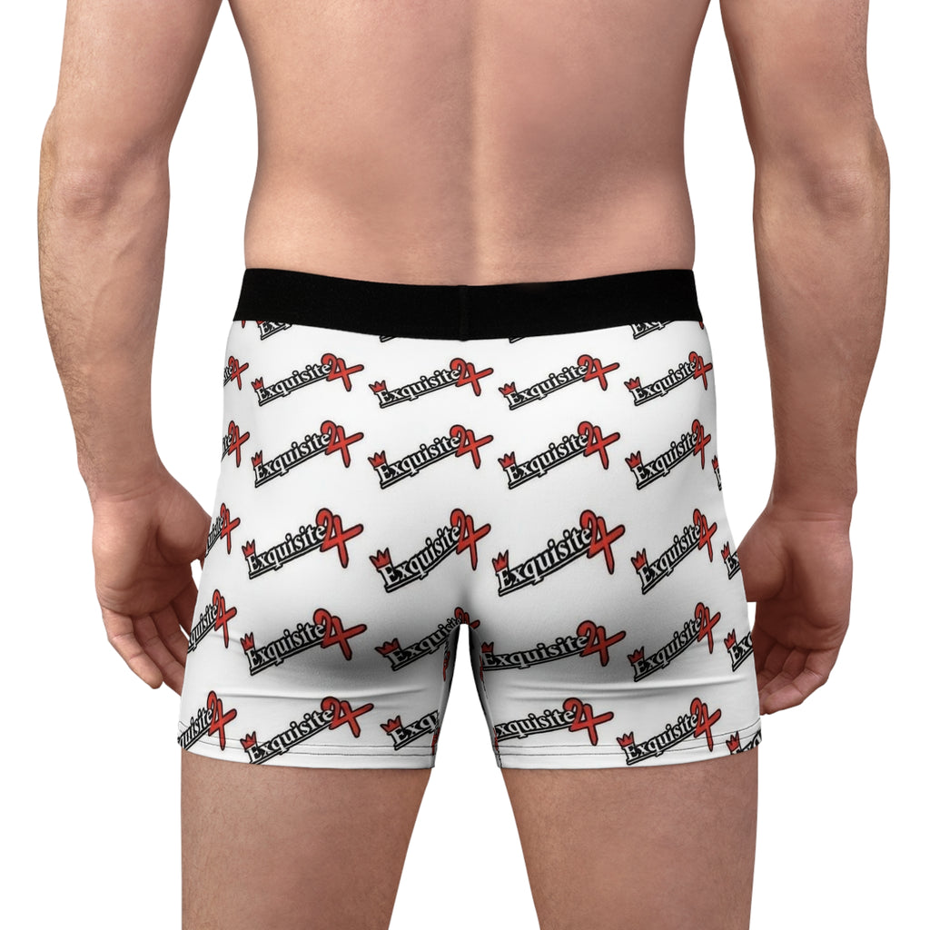 Exquisite 24 Logo-Print Men's White Boxer Briefs — All-Over Pattern