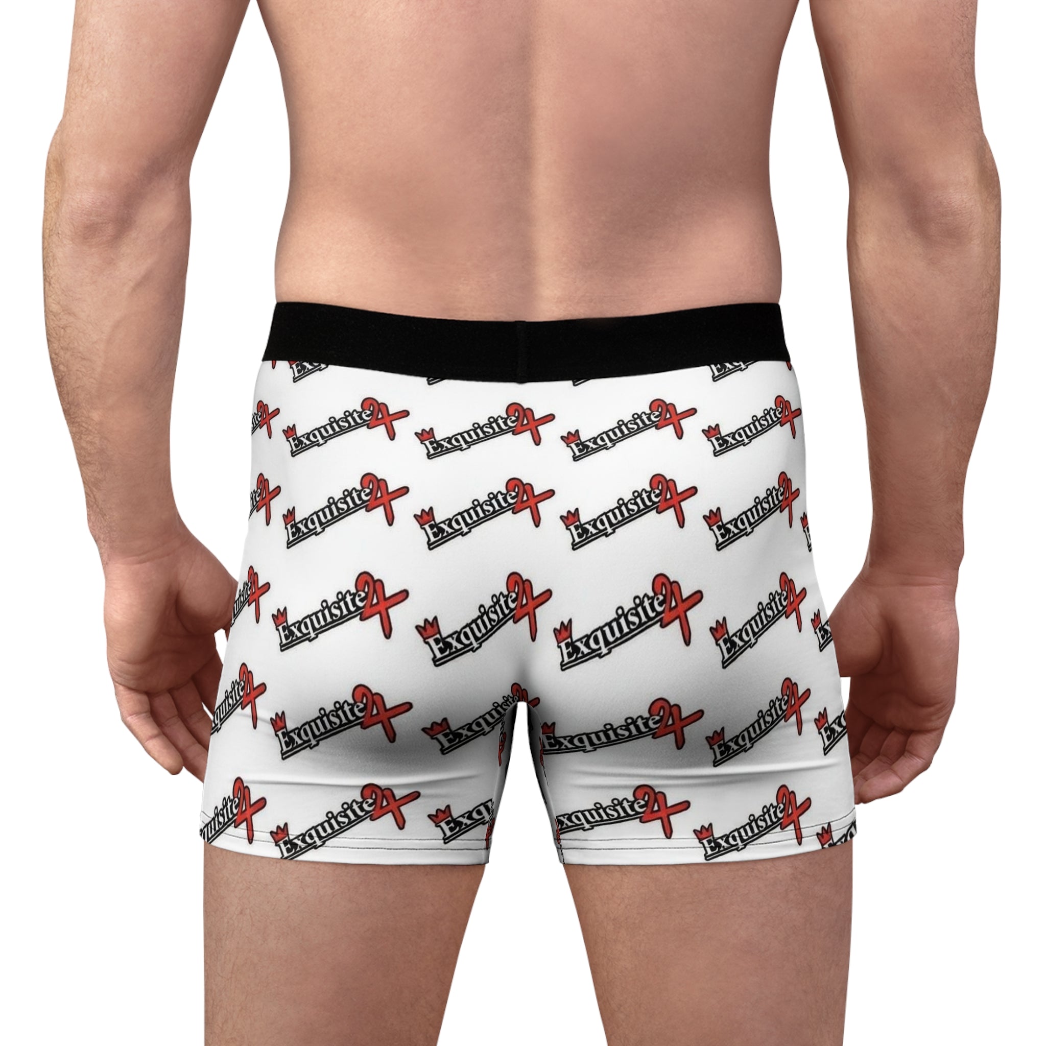 Exquisite 24 Logo-Print Men's White Boxer Briefs — All-Over Pattern