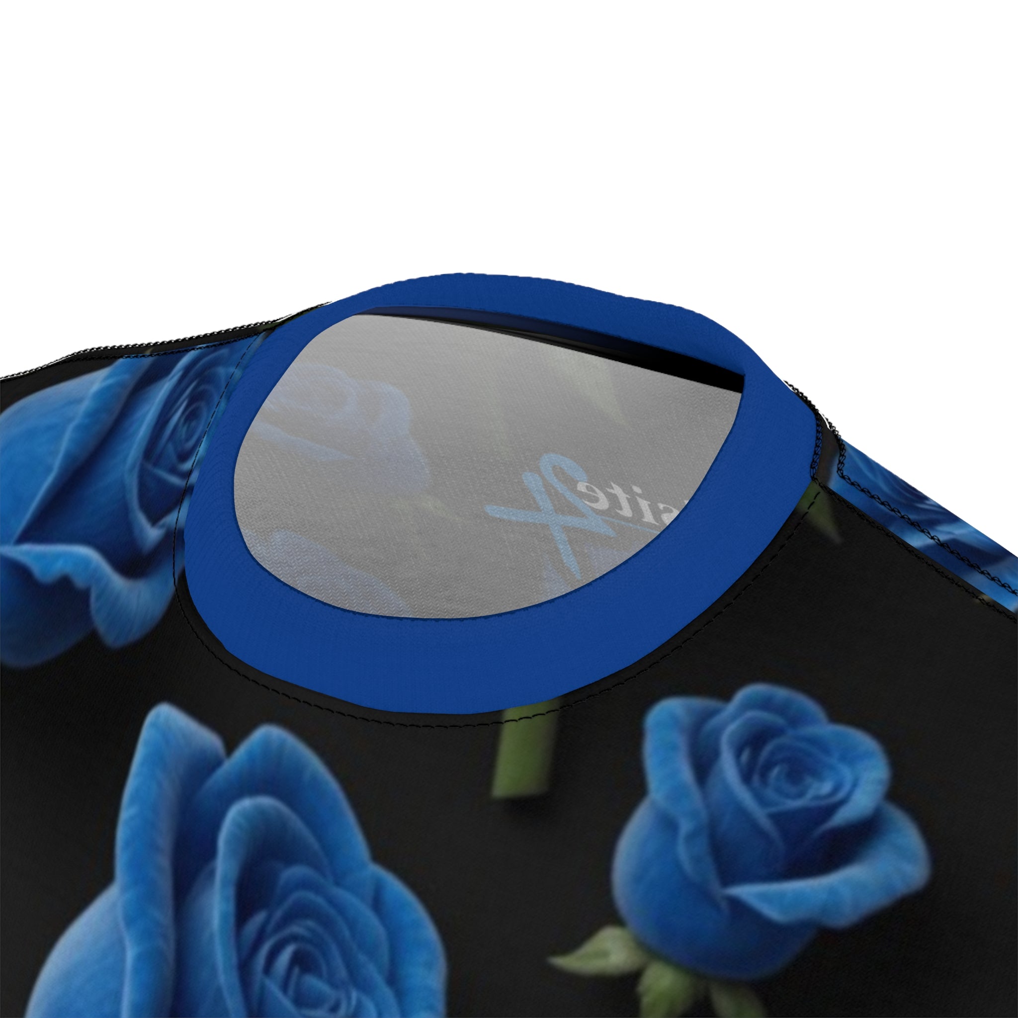 Blue Rose All-Over Print Tee — Floral Black Graphic Shirt