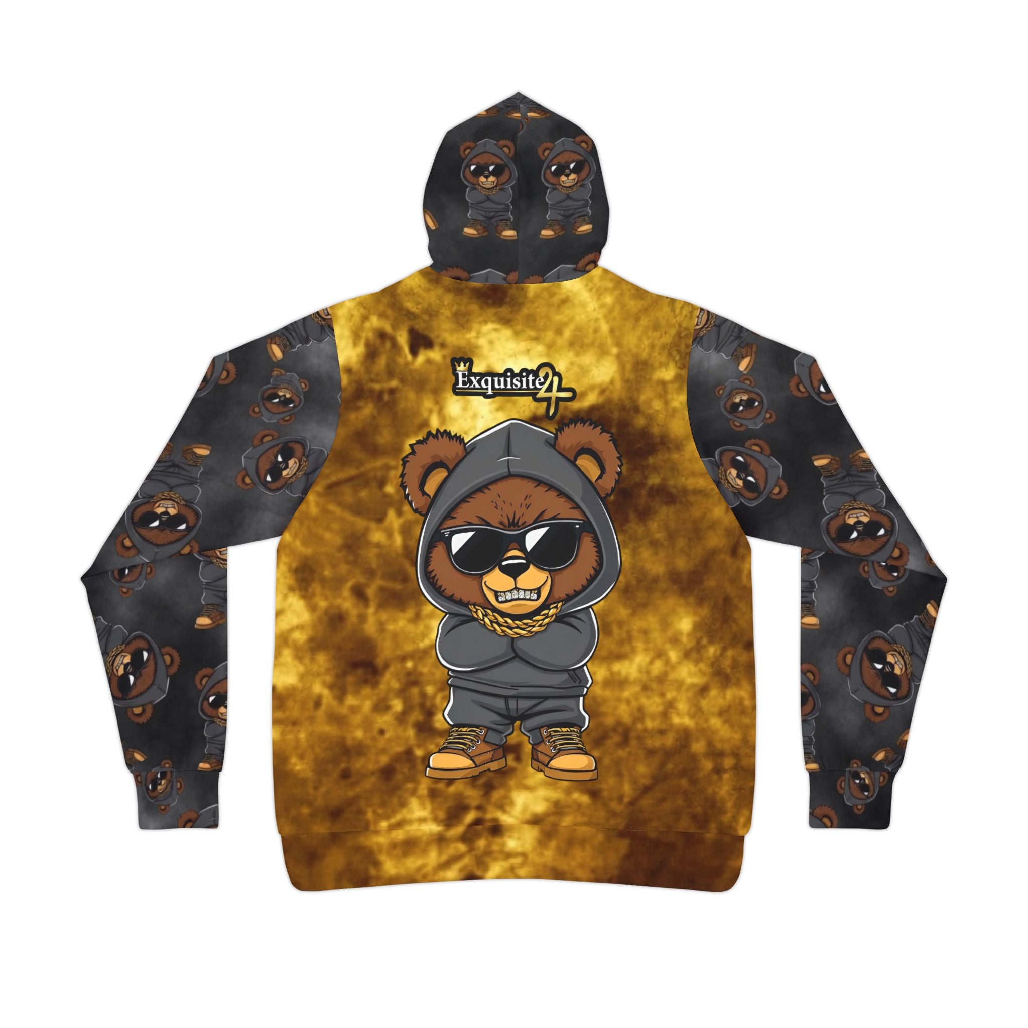 Exquisite 24 Bear Graphic Hoodie — Gold Smoke All-Over Print Athletic Hoodie