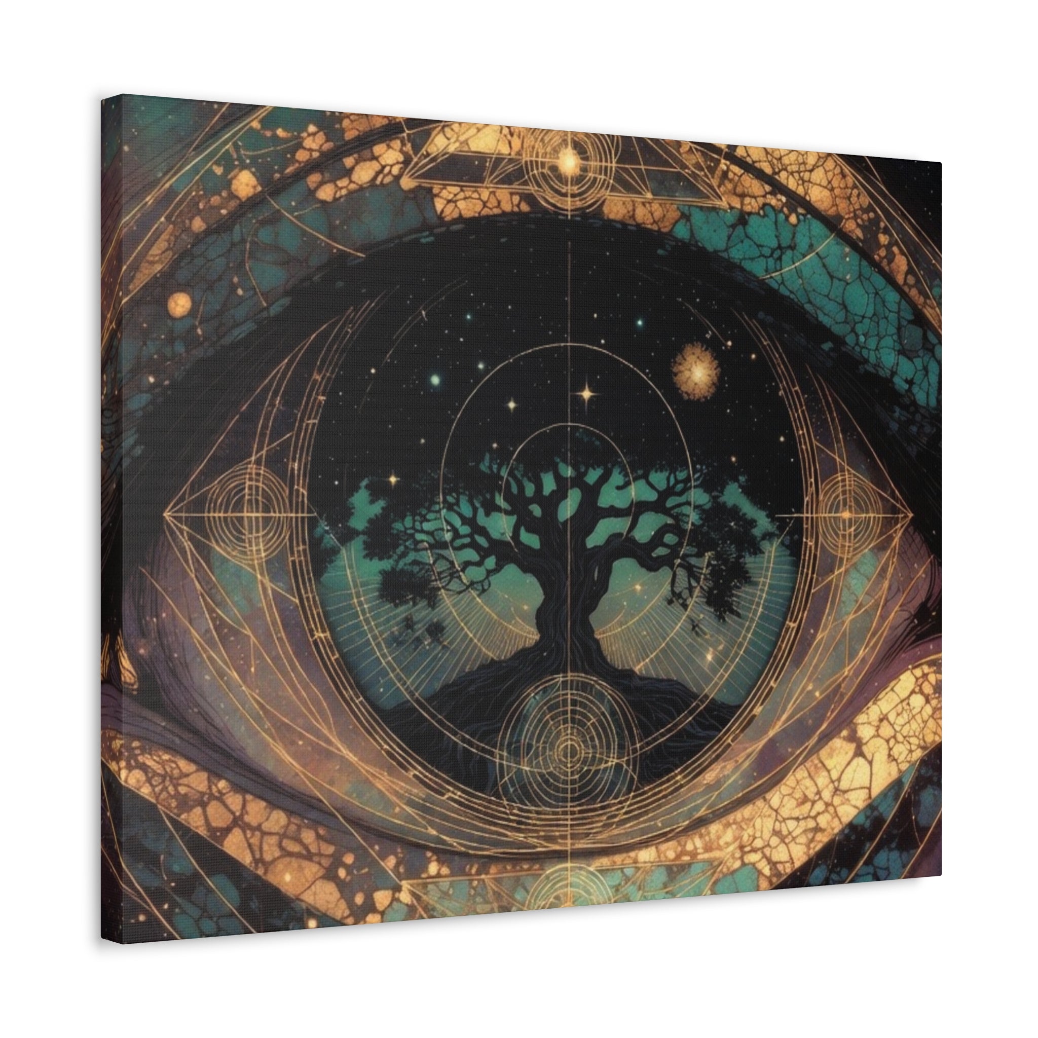Mystic Tree of Life Stretched Canvas – Spiritual Cosmic Wall Art