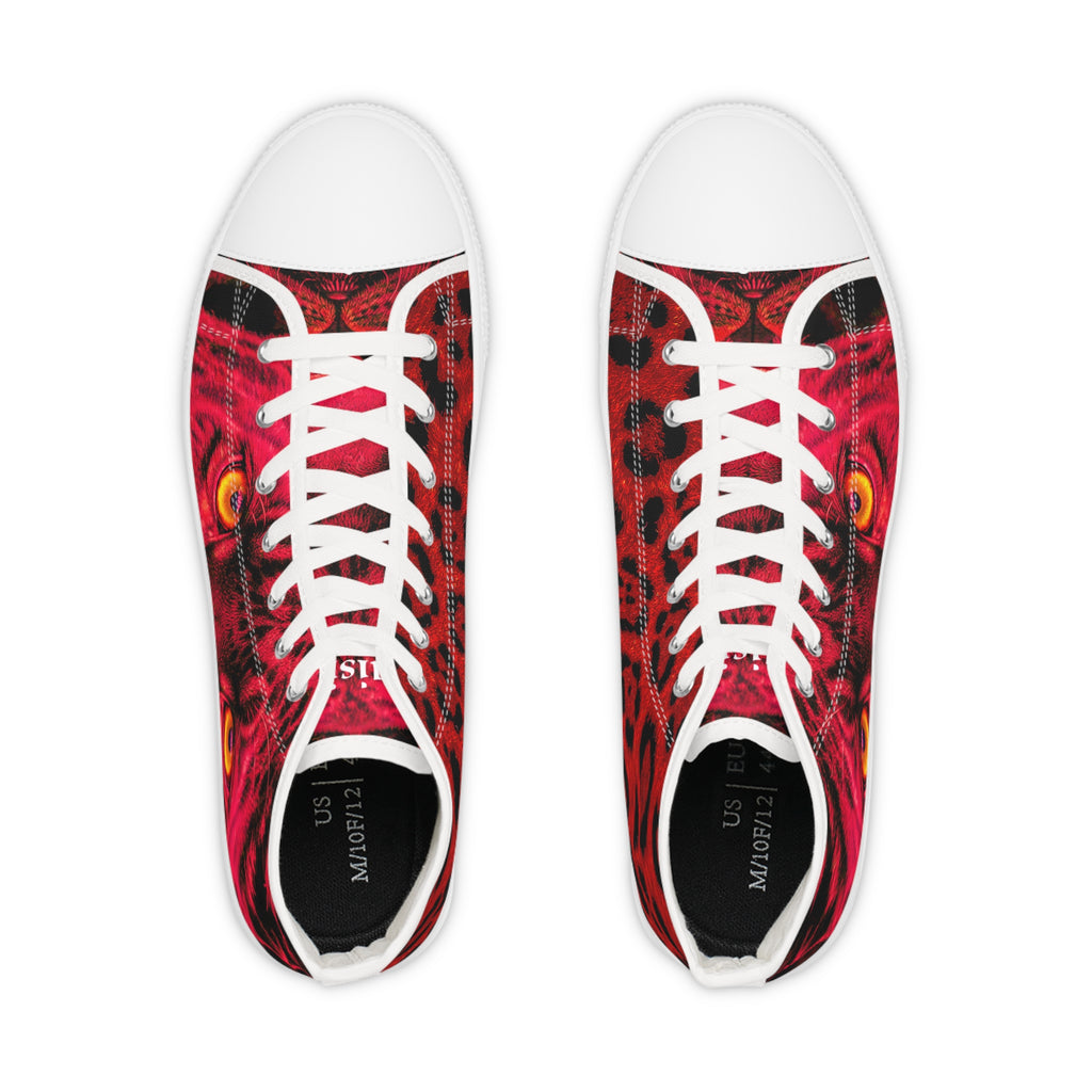 Red Leopard Eyes High Top Sneakers — Bold Men's Statement Shoes