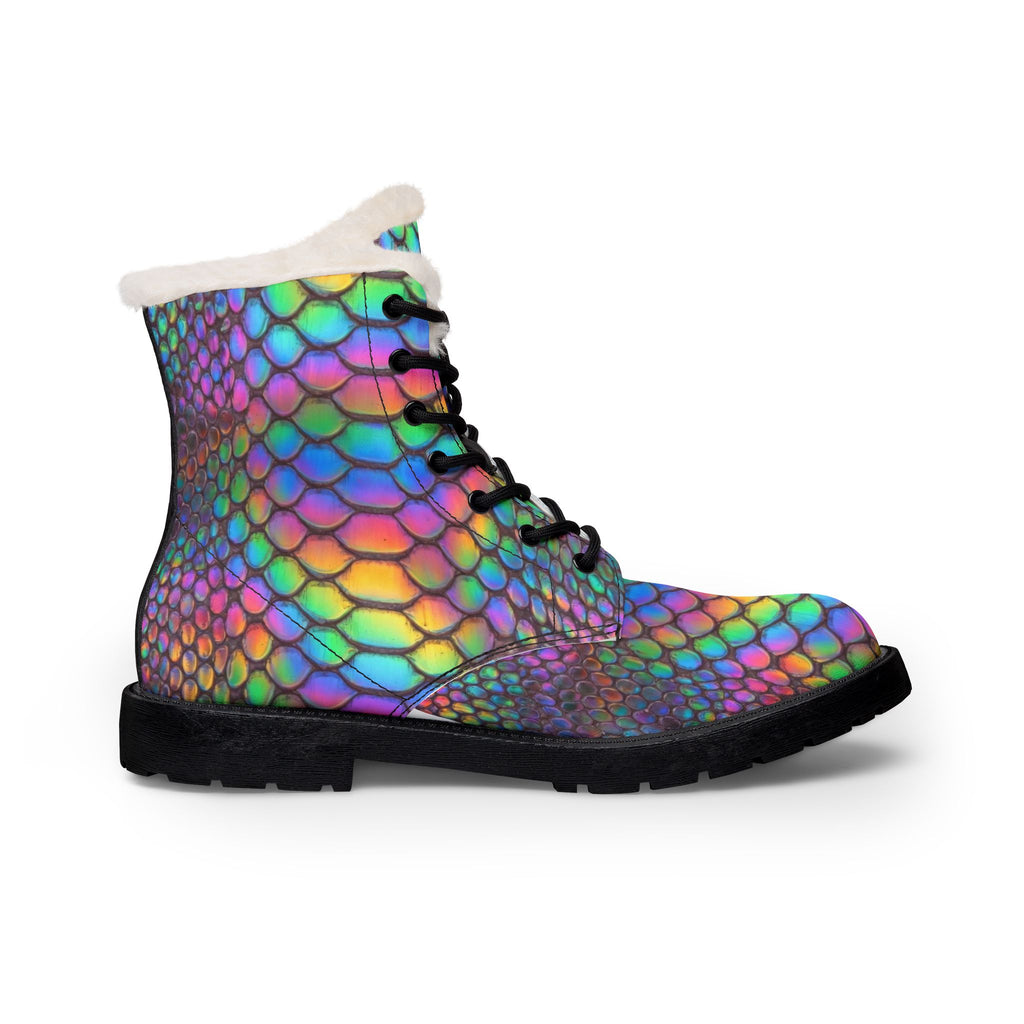 Women's  Iridescent Mermaid Scale Fur-Lined Leather Boots
