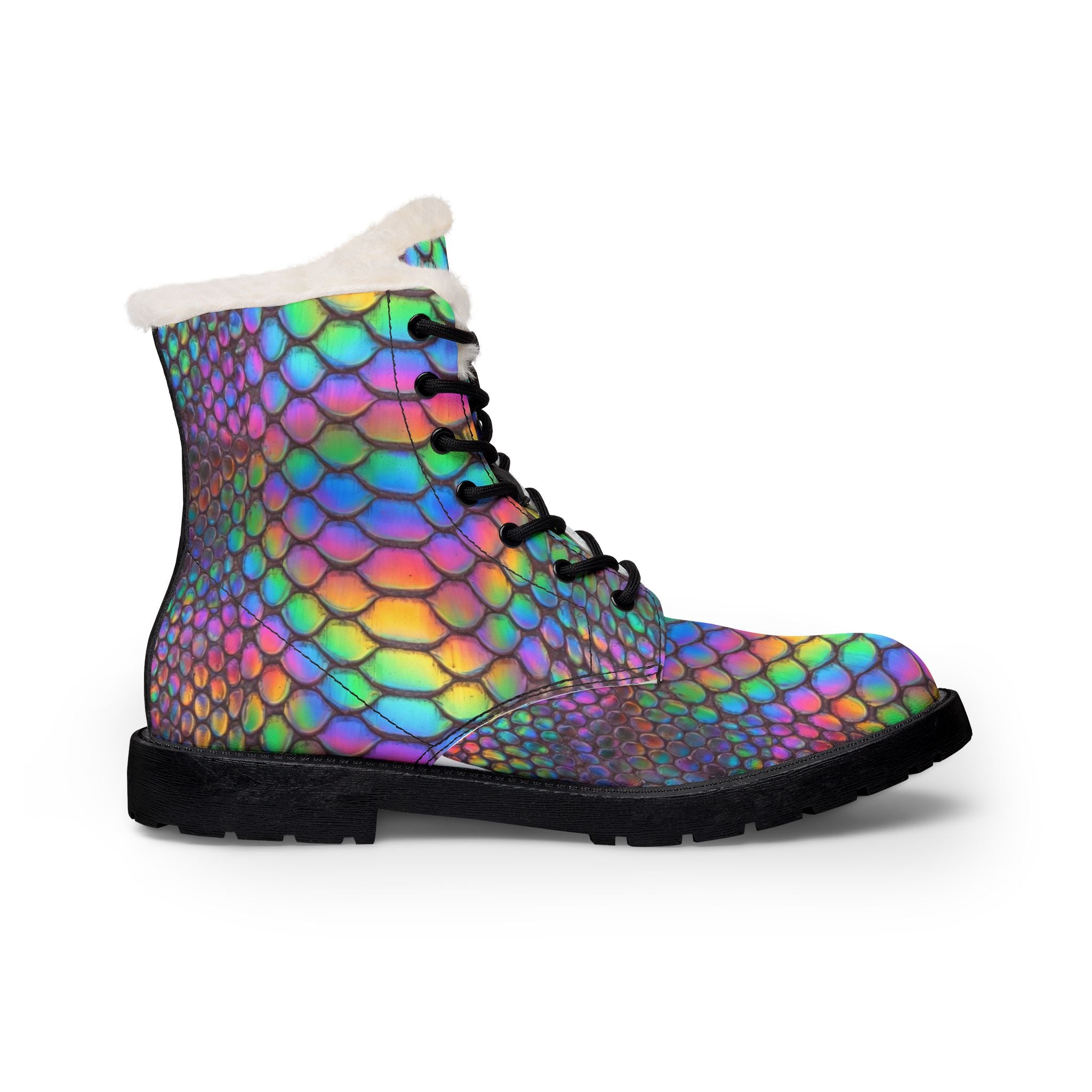 Women's  Iridescent Mermaid Scale Fur-Lined Leather Boots