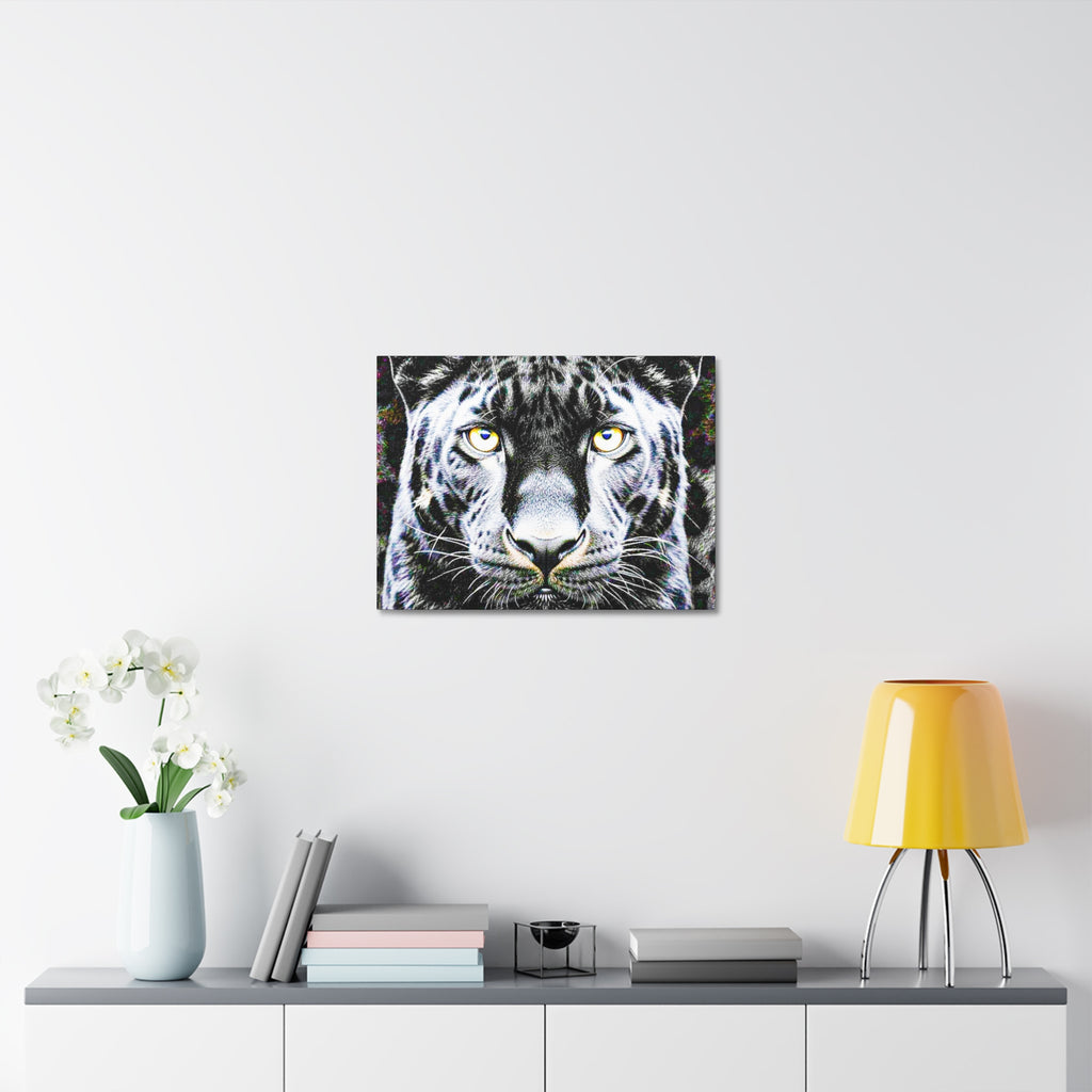 Leopard Portrait Stretched Canvas — Snow Leopard Wall Art with Yellow Eyes