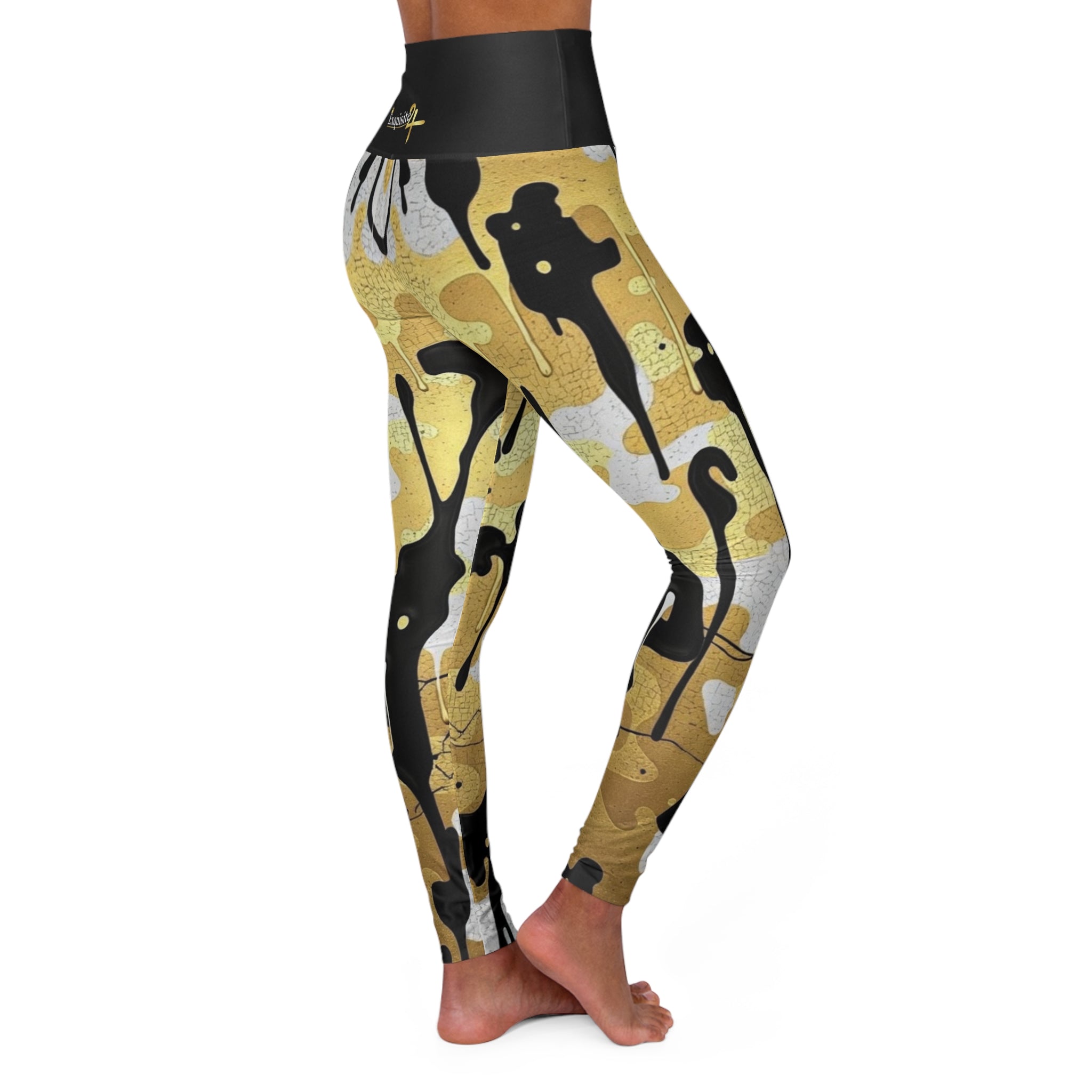 Gold Camo Drip High-Waisted Yoga Leggings