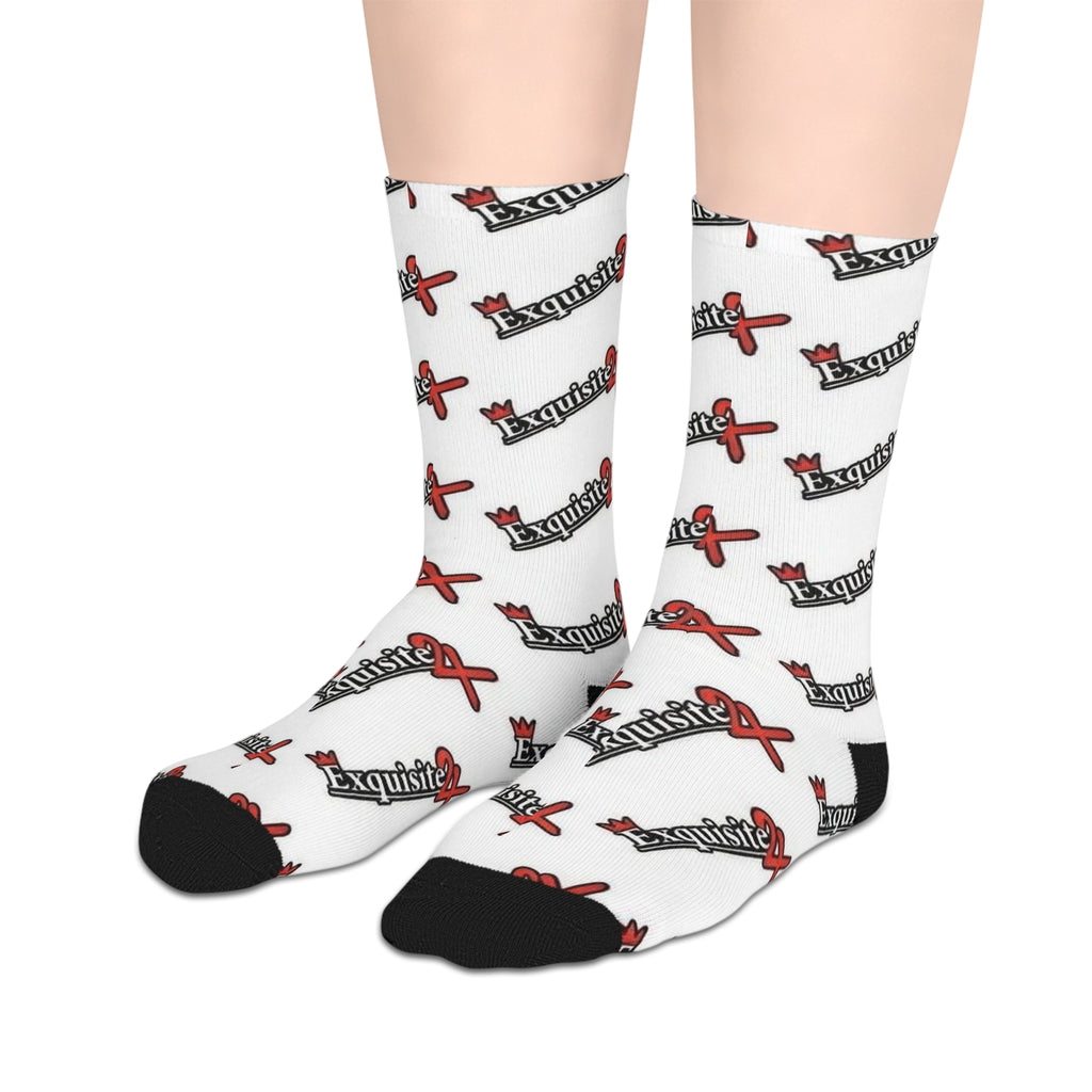 Exquisite 24 WhiteLogo Mid-Length Socks — Branded Streetwear Crew Socks