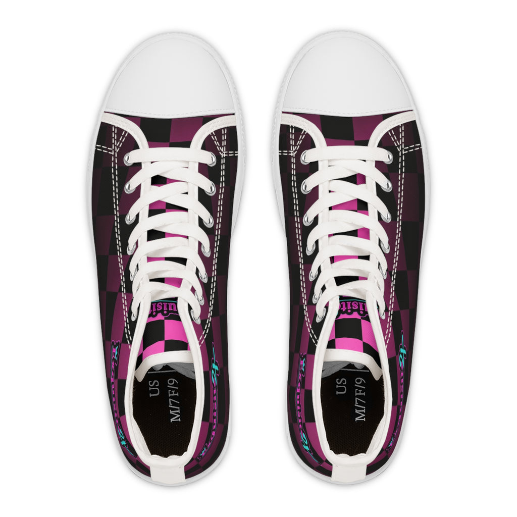 Women's Pink & Black Checkerboard High Top Sneakers