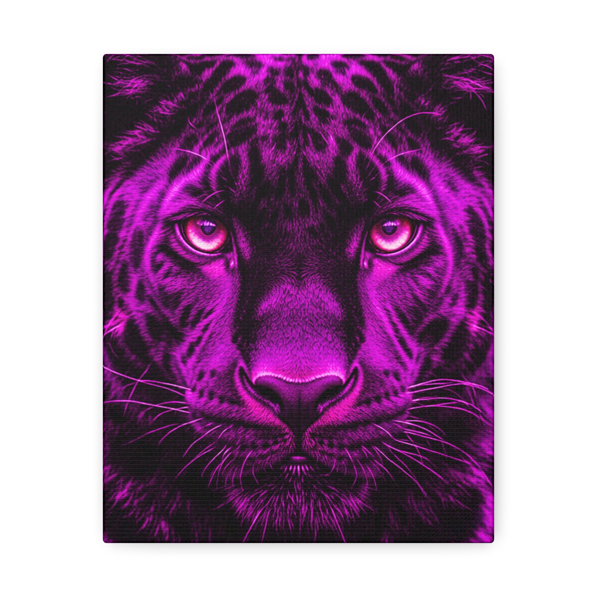 Purple Neon Panther Stretched Canvas – Vibrant Wall Art for Modern Rooms