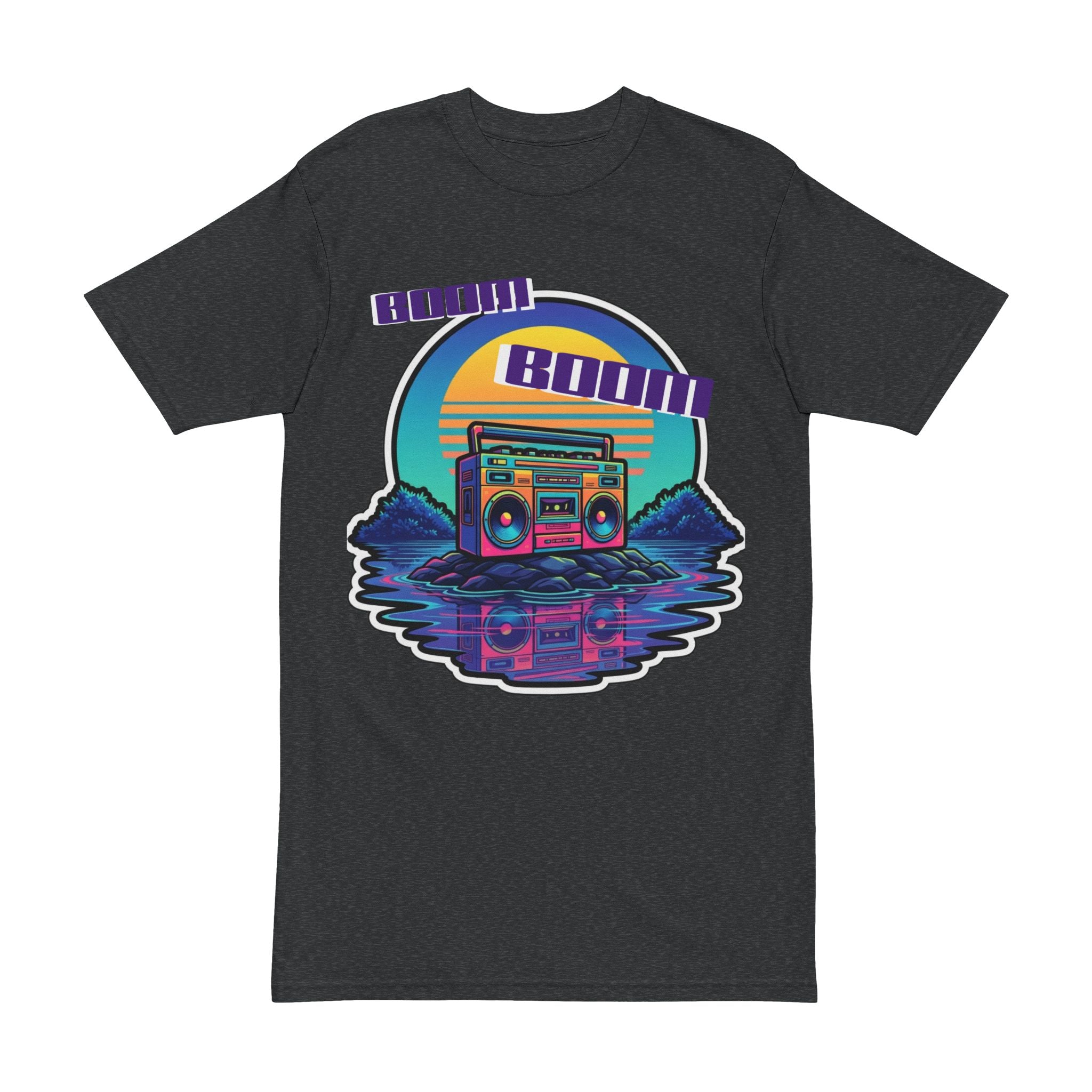 Retro Boombox Tee — Sunset Vaporwave Music Graphic Shirt