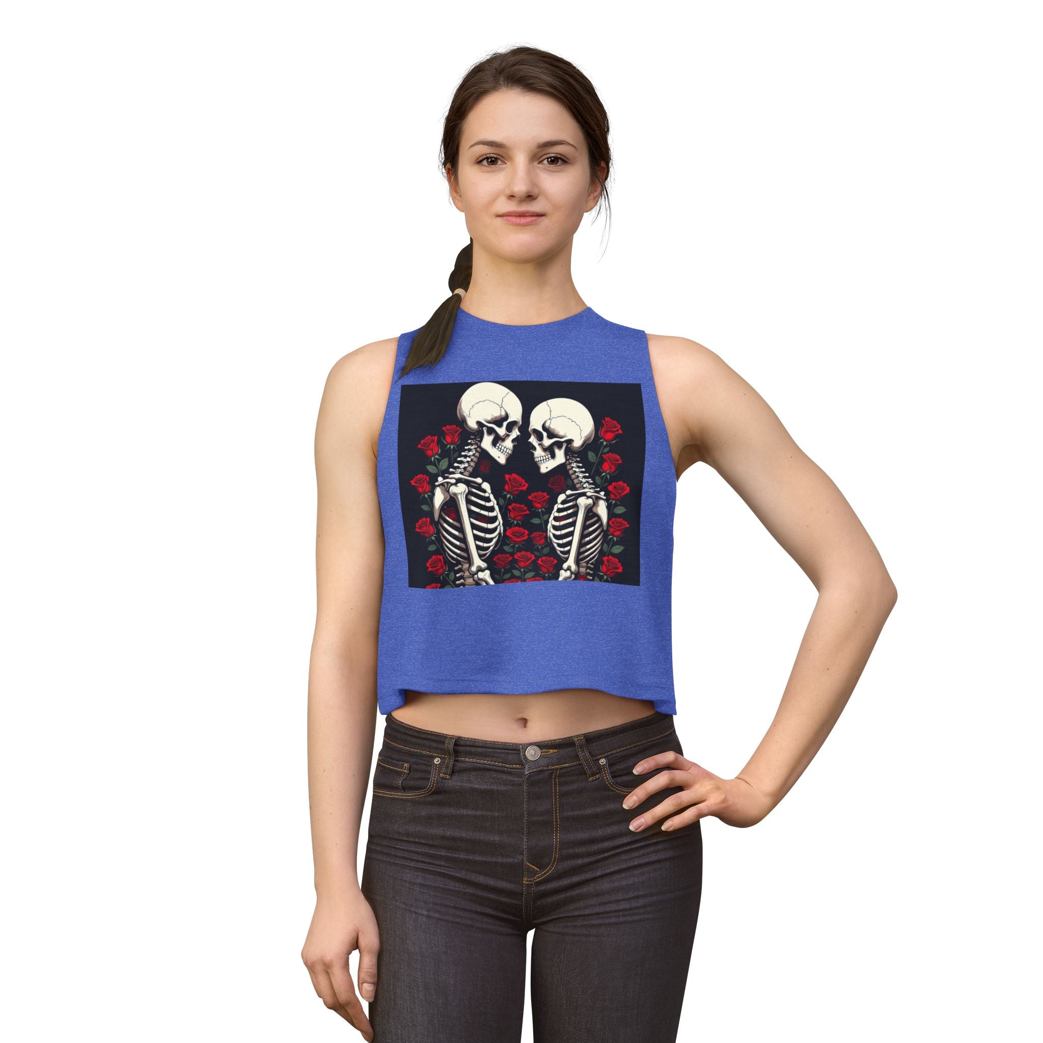Skeleton Kiss Crop Top — Gothic Rose Couple Graphic Tank