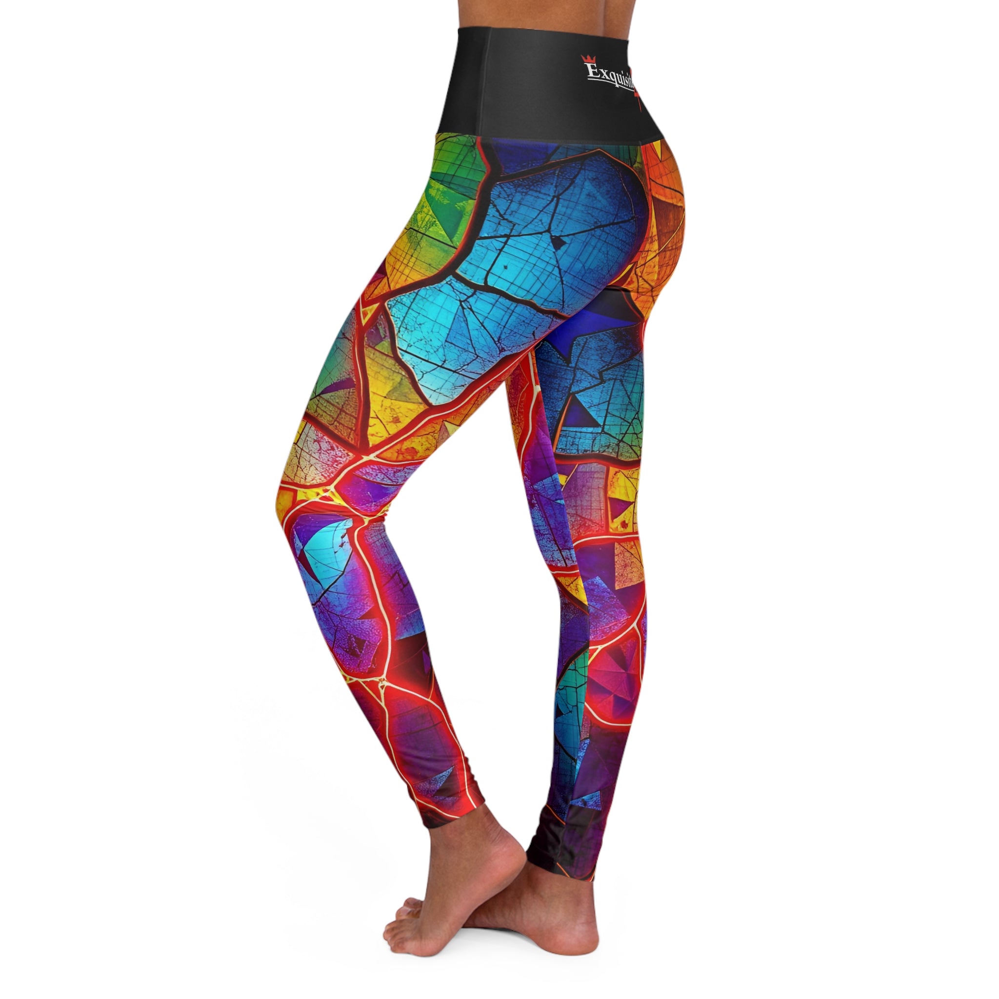 High-Waist Rainbow Leaf Yoga Leggings — Vibrant AOP Activewear