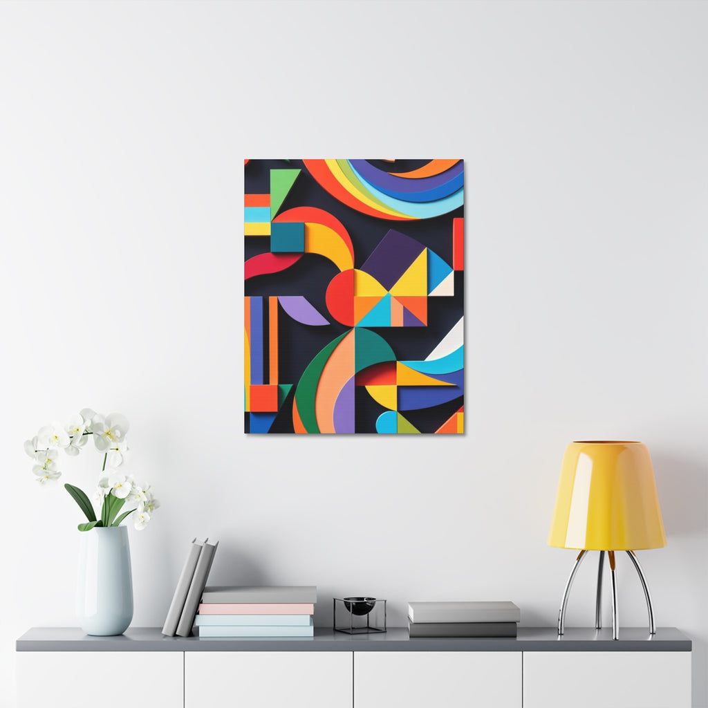 Abstract Geometric Stretched Canvas – Colorful Modern Wall Art