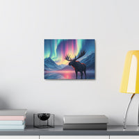 Aurora Moose Stretched Canvas – Northern Lights Landscape Wall Art