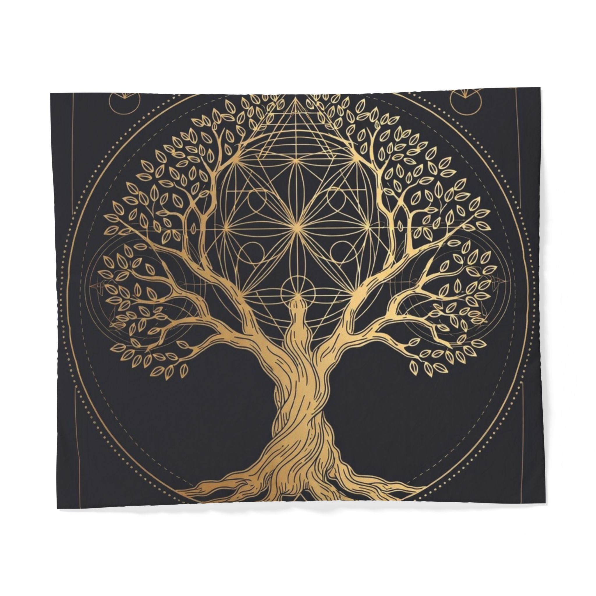 Golden Tree of Life Cotton Duvet Cover — Mystical Geometric Bedding