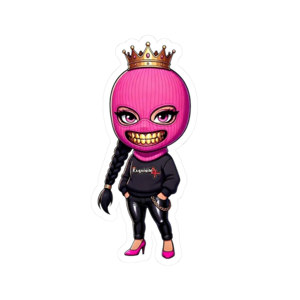 Queen Mask Sticker — Pink Balaclava Girl Kiss-Cut Decal