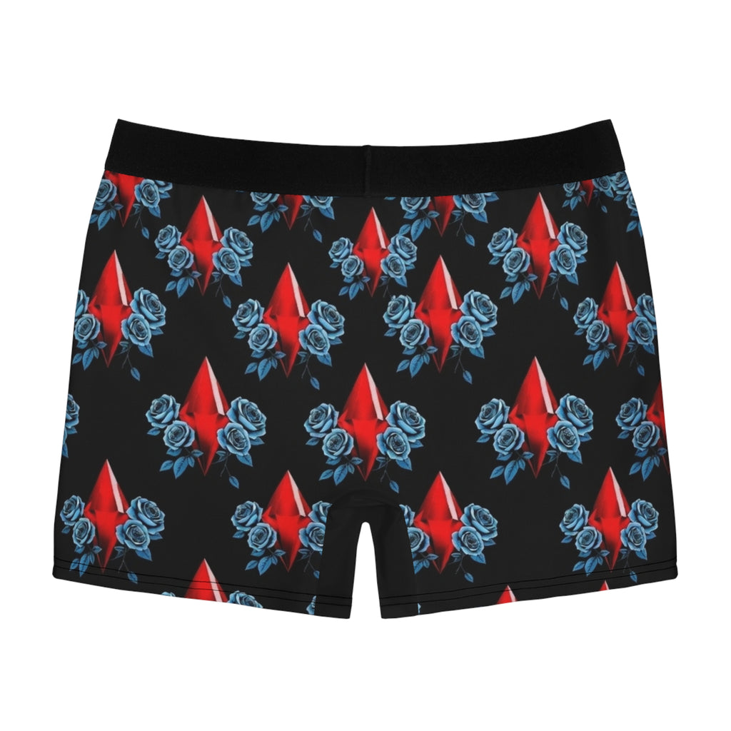 Red Jewel & Blue Roses Boxer Briefs — Men's Patterned AOP Underwear