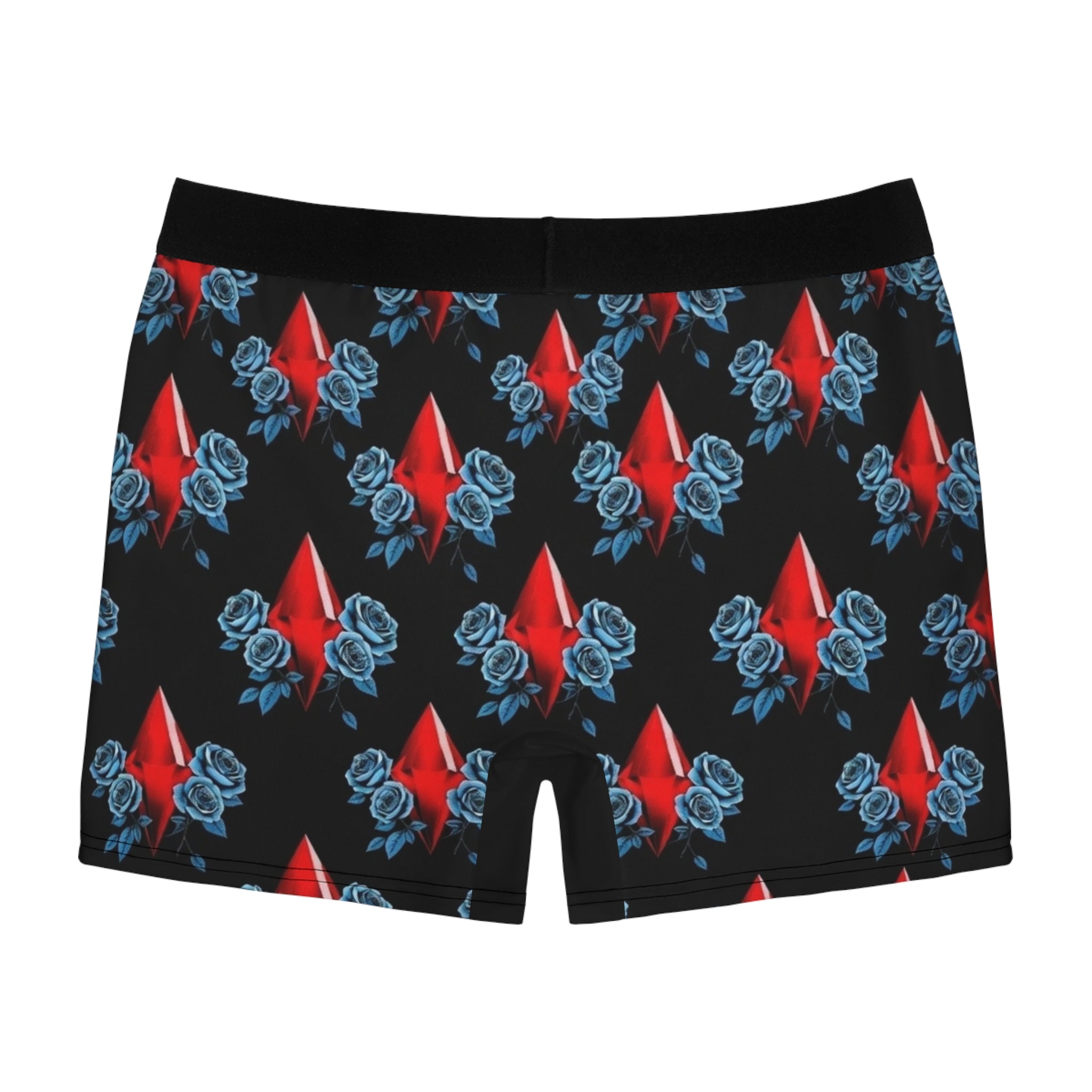 Red Jewel & Blue Roses Boxer Briefs — Men's Patterned AOP Underwear