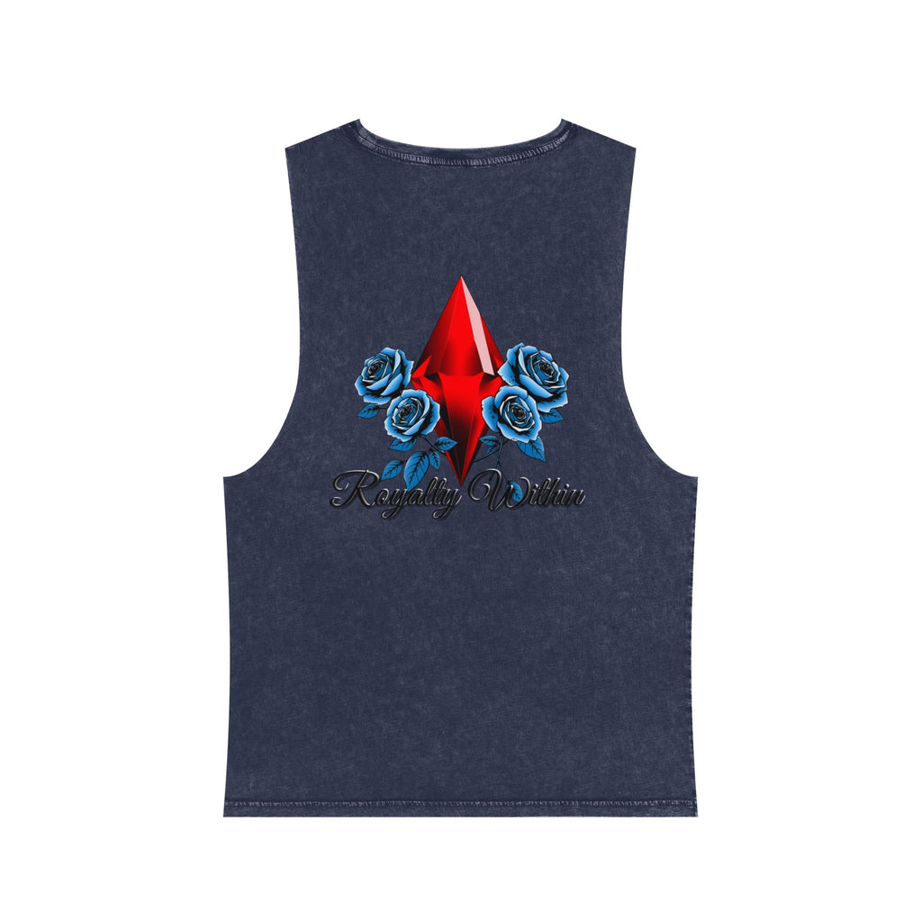 Stonewash Graphic Tank Top — Neon Lips & Red Gem Artwork